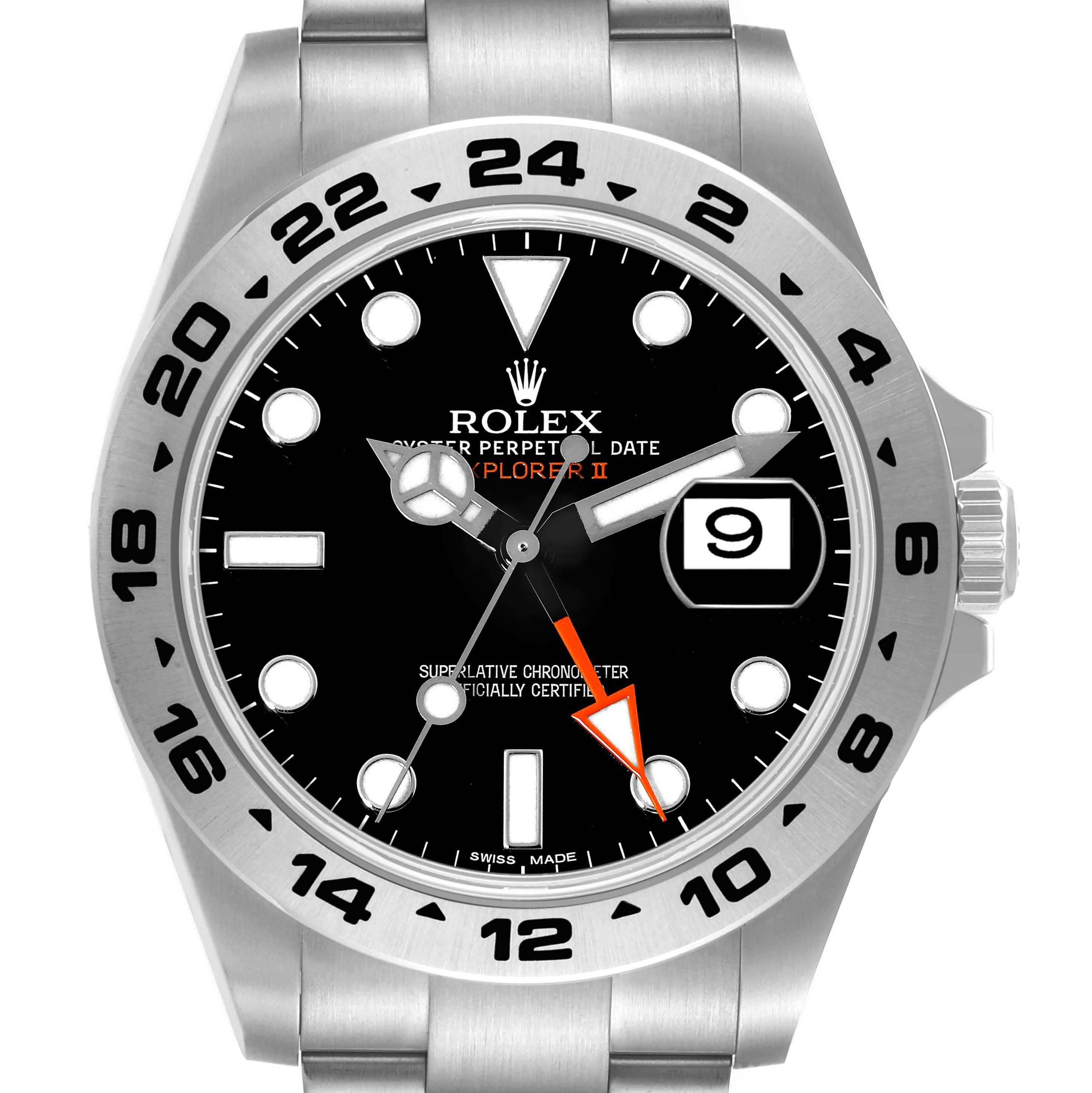 This image shows the face, bezel, crown, and part of the bracelet of a Rolex Explorer 216570 Men's Stainless Steel Black Dial 216570 Men's Stainless Steel Black Dial watch.