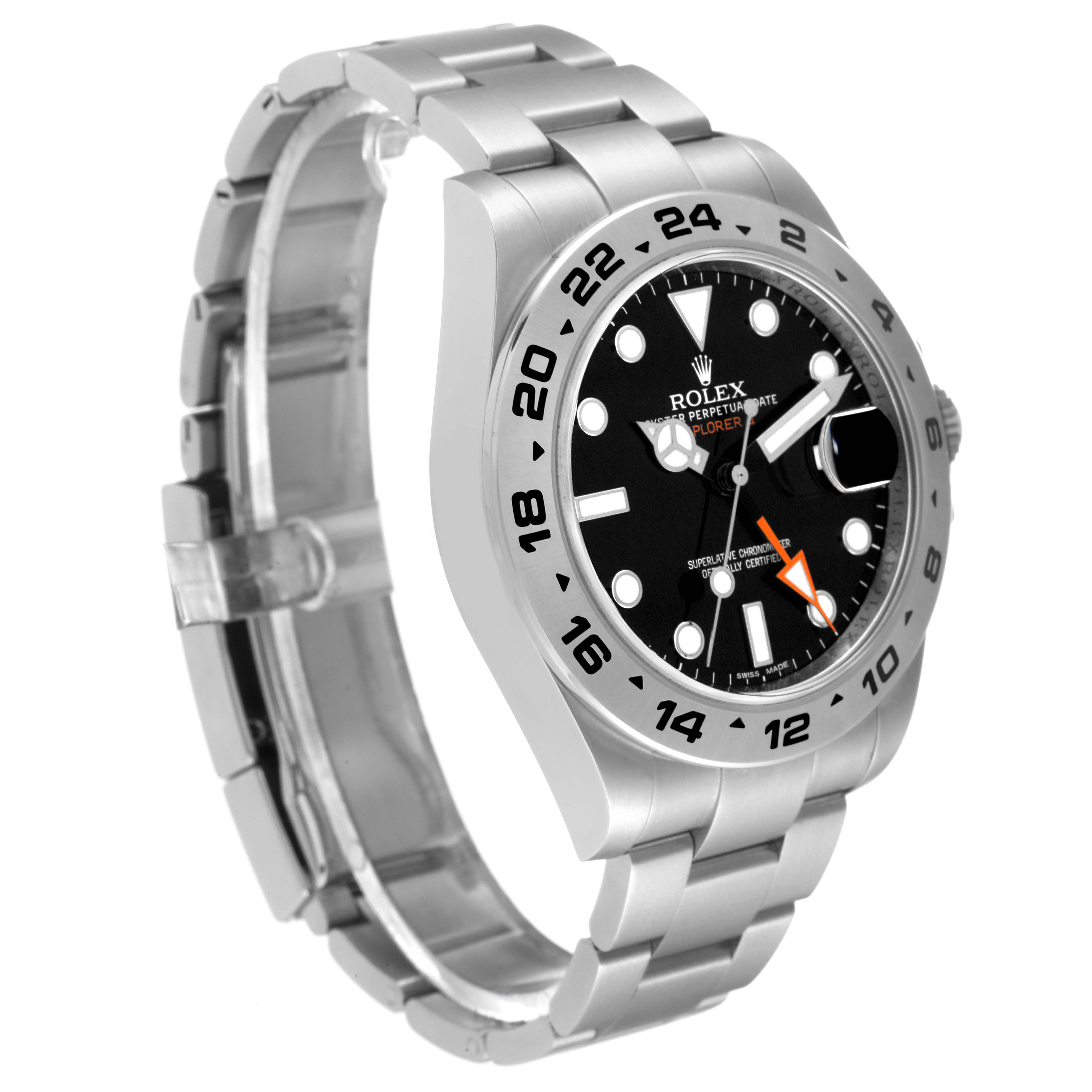 The image showcases the Rolex Explorer 216570 Men
s Stainless Steel Black Dial 216570 Men
s Stainless Steel Black Dial watch at a slight side angle, highlighting the bracelet, bezel, and dial.