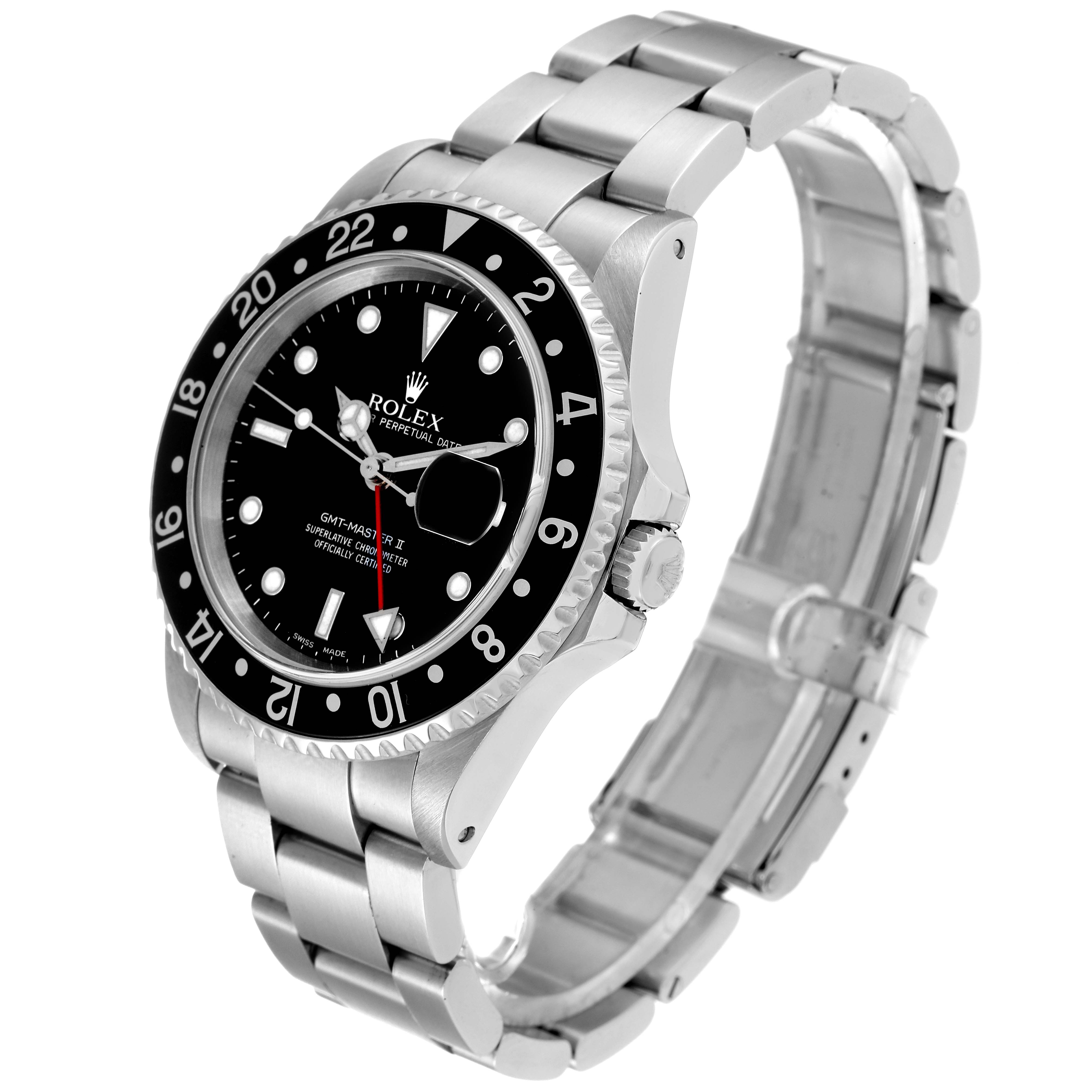 The Rolex GMT-Master 16710 Men
s Stainless Steel Black Dial 16710 Men
s Stainless Steel Black Dial watch is shown at a slight angle, displaying the face, bezel, crown, and bracelet.