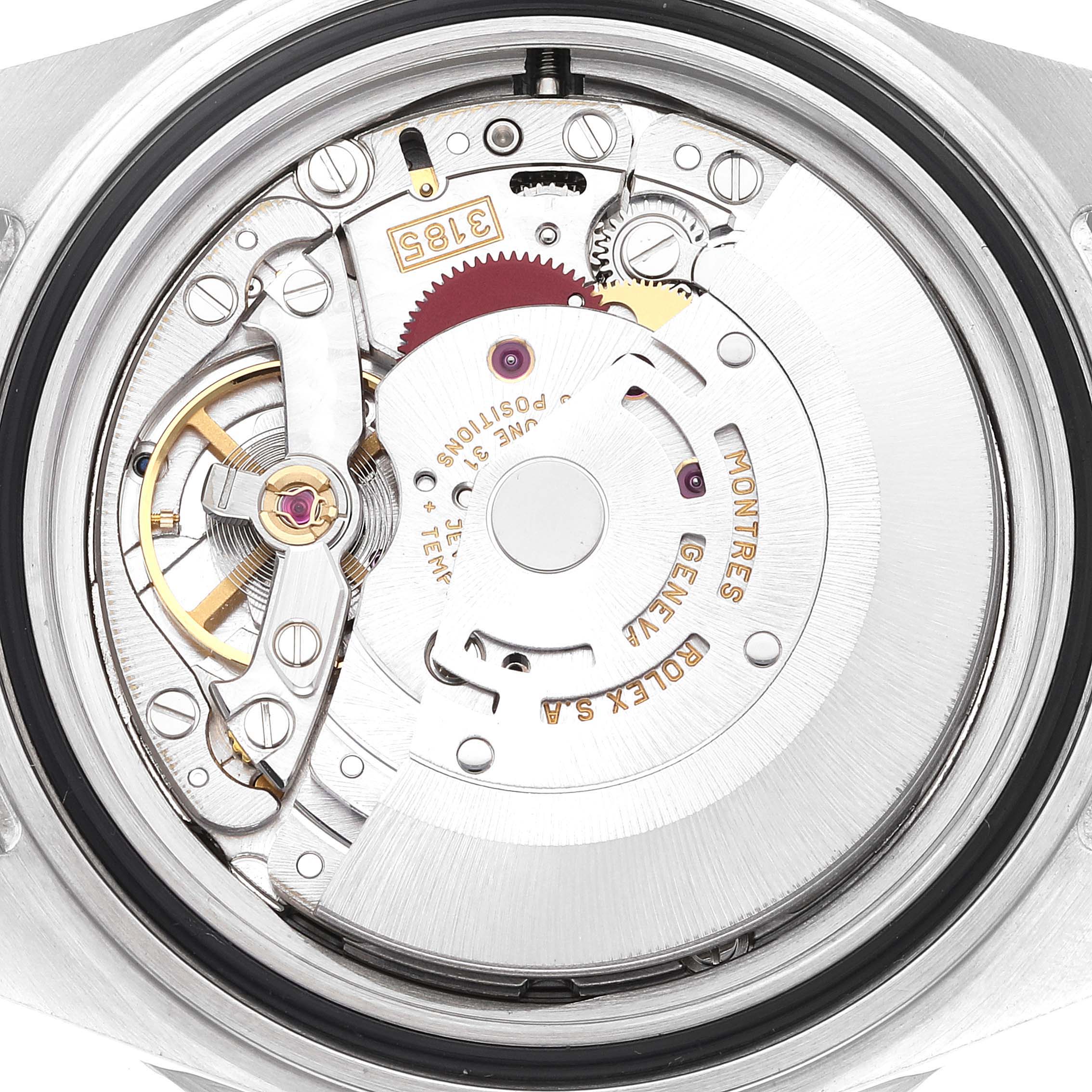 This image shows the movement mechanism of the Rolex GMT-Master 16710 Men
s Stainless Steel Black Dial 16710 Men
s Stainless Steel Black Dial watch from a rear angle.