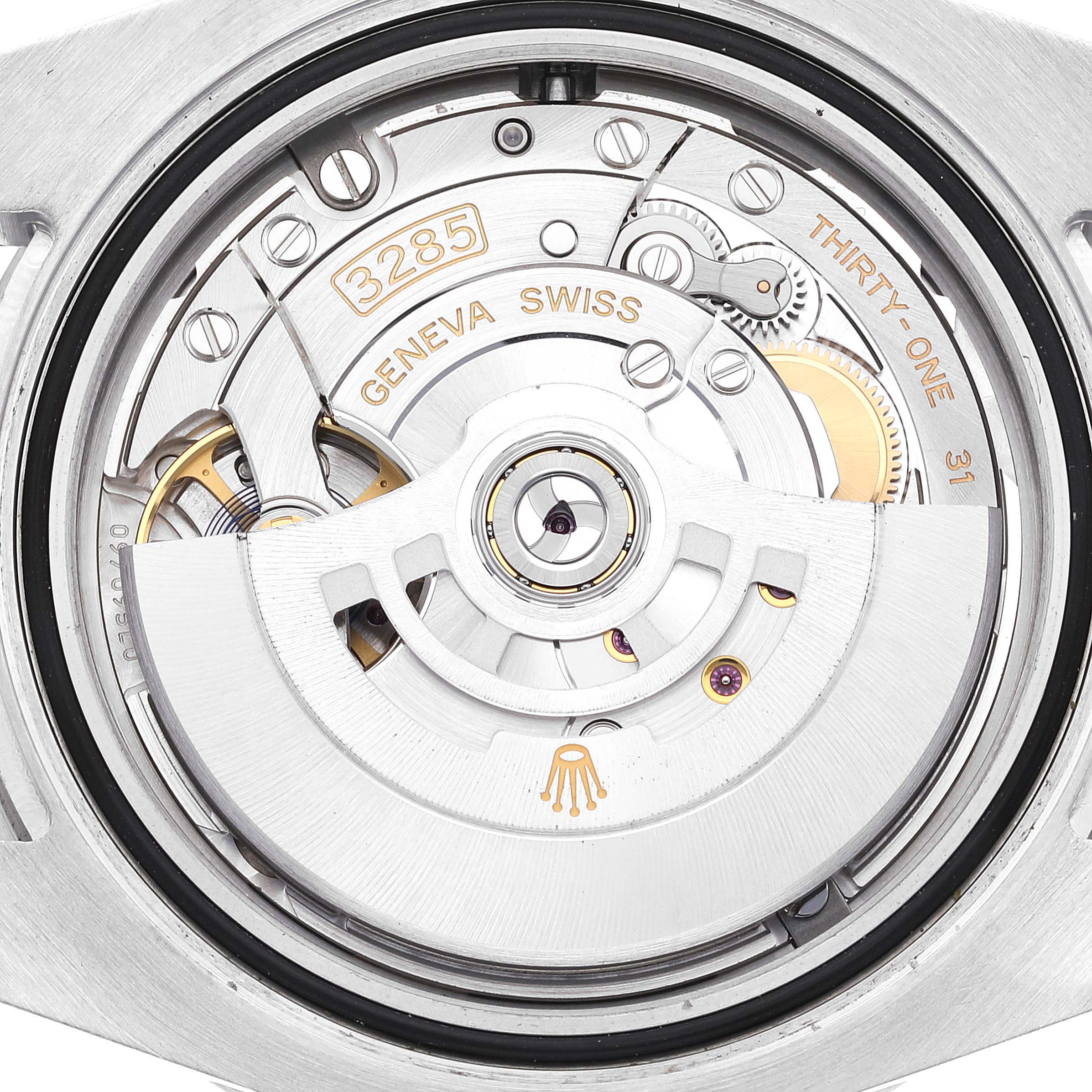 This image shows the movement mechanism of the Rolex GMT-Master 126710 Men
s Stainless Steel Black Dial 126710 Men
s Stainless Steel Black Dial, including the caliber 3285.