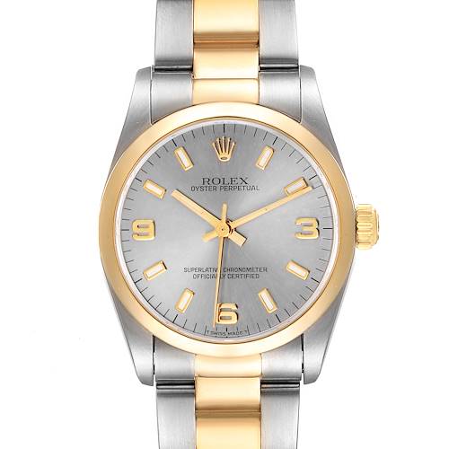 Photo of Rolex Midsize 31 Slate Dial Yellow Gold Steel Ladies Watch 67483 Box Papers