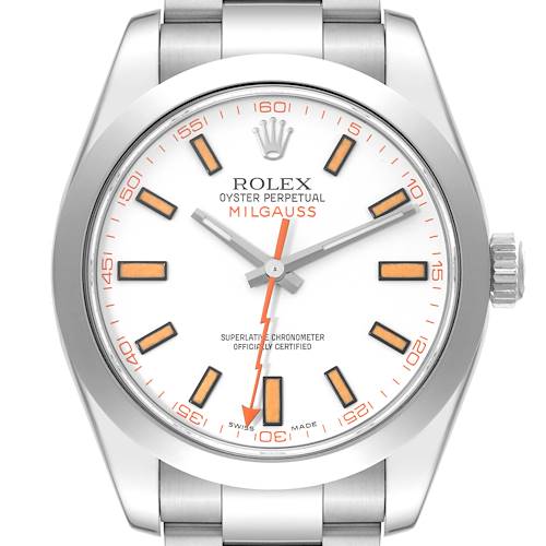 Photo of Rolex Milgauss White Dial Orange Markers Steel Mens Watch 116400