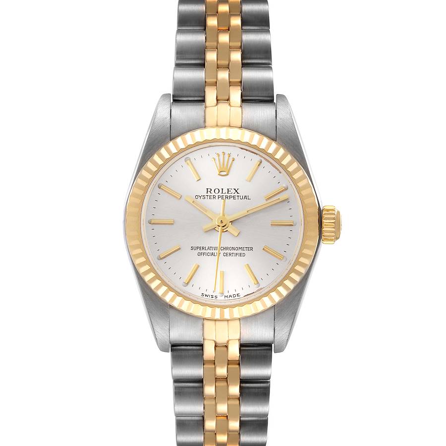 Rolex Oyster Perpetual Silver Dial Steel Yellow Gold Watch 76193 SwissWatchExpo