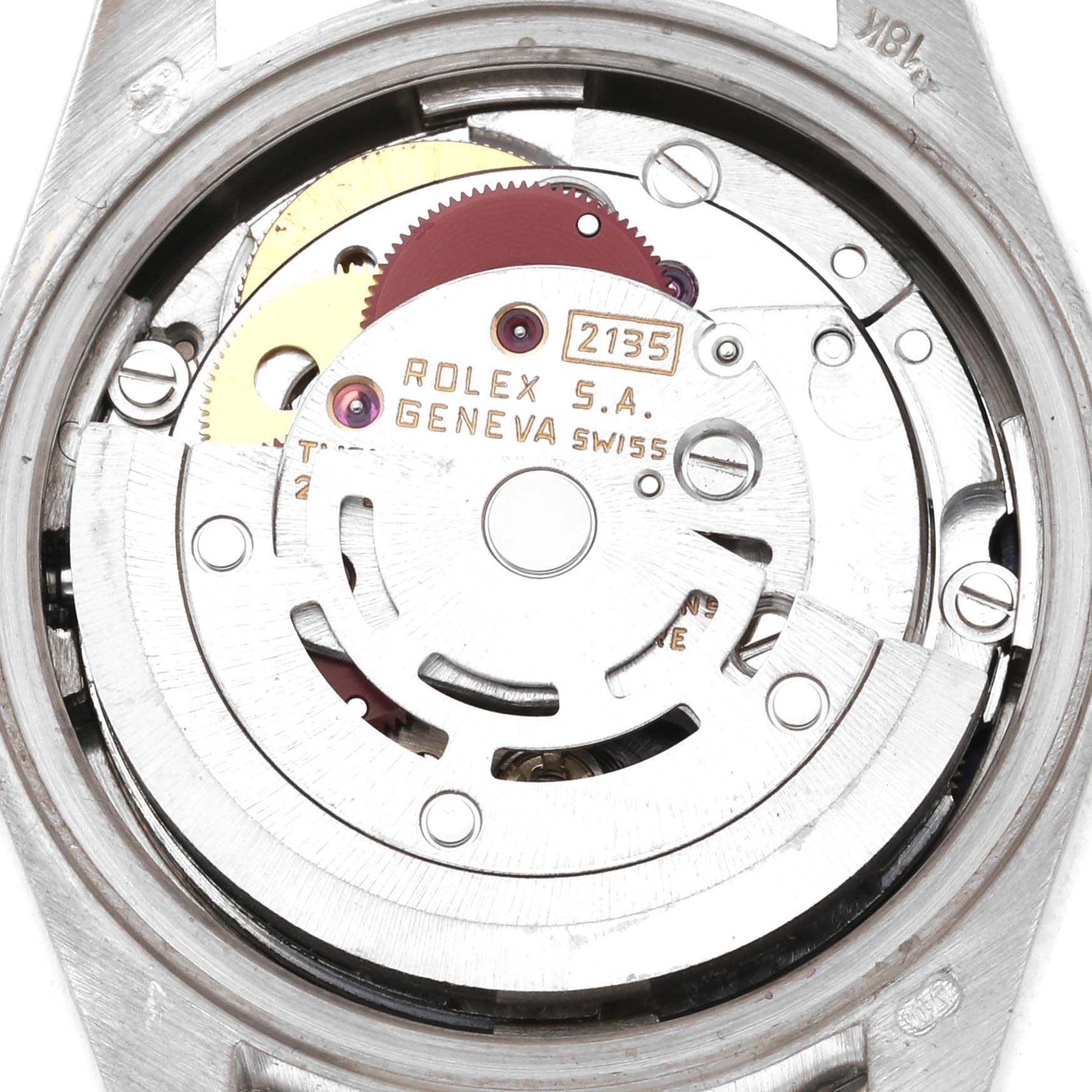 The image shows the internal movement mechanism of the Rolex President 69139 Women's White Gold Blue Dial 69139 Women's White Gold Blue Dial model watch from a top-down angle.