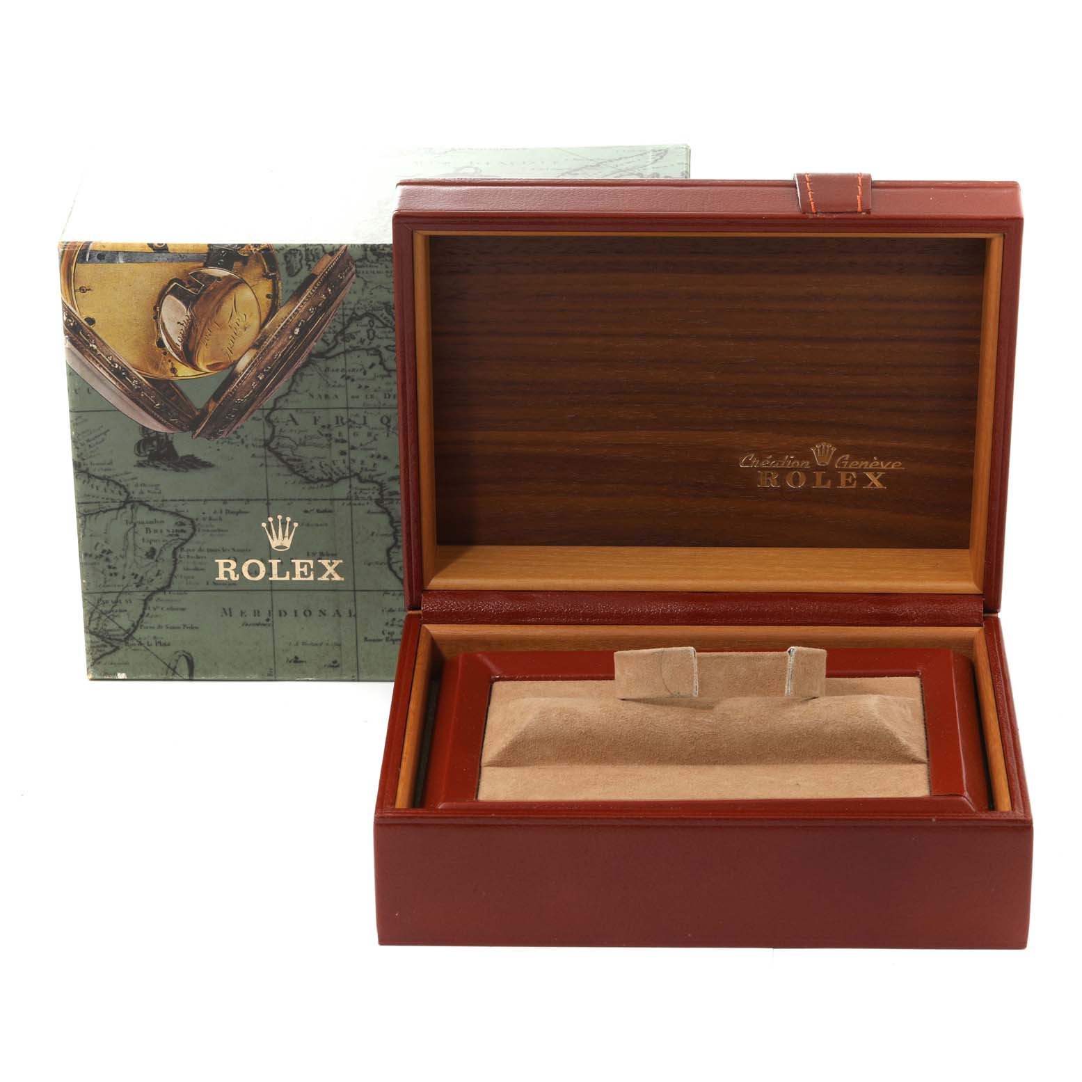 The image shows an empty Rolex President 18048A Men
s Yellow Gold Champagne Dial 18048A Men
s Yellow Gold Champagne Dial model watch box with an outer branded box.