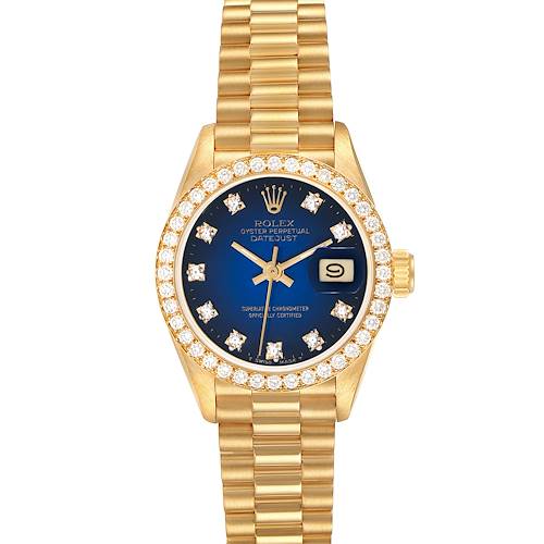 Photo of Rolex President Yellow Gold Blue Vignette Diamond Ladies Watch 69138 Box Papers
