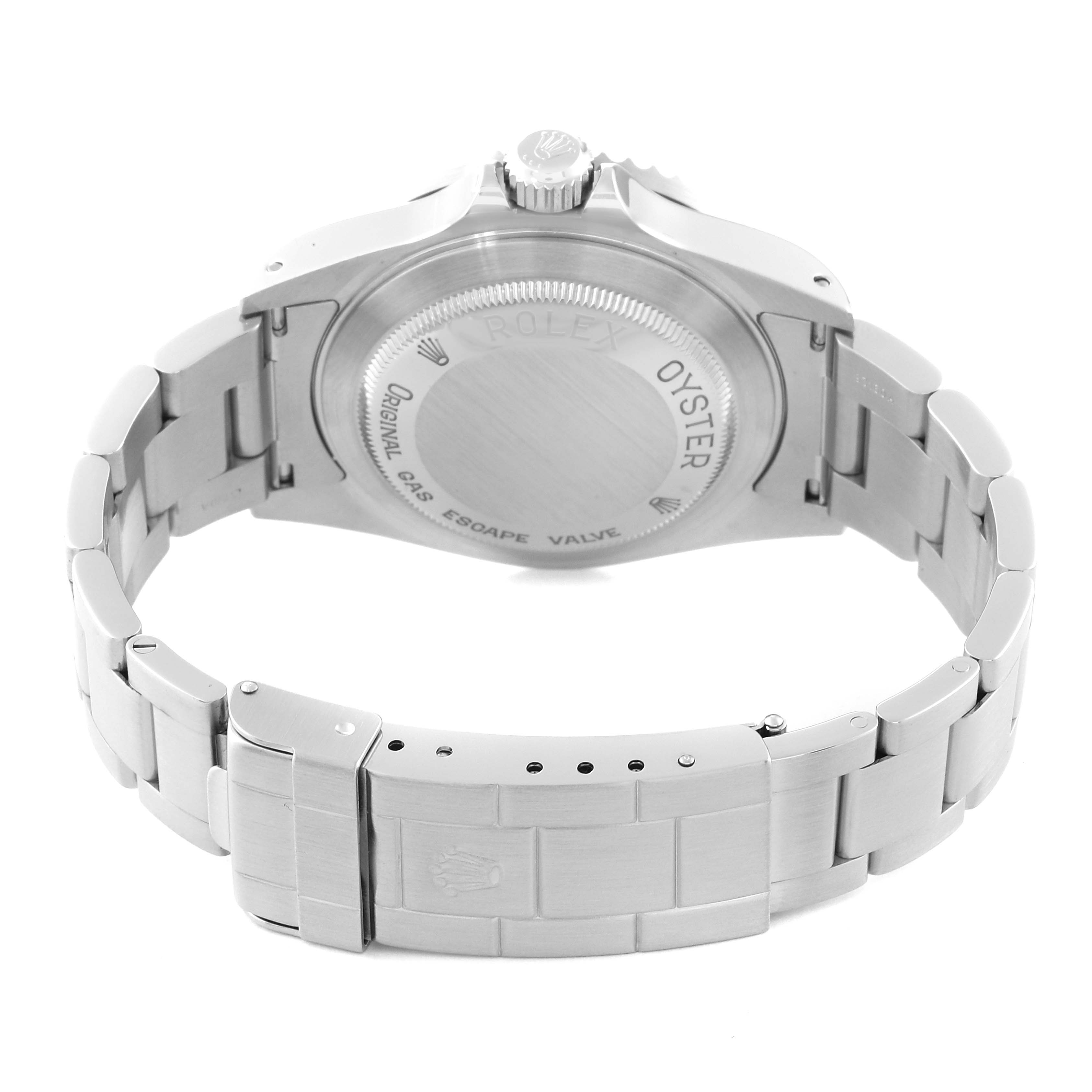 This image shows the back and clasp of the Rolex Sea-Dweller 16600 Men
s Stainless Steel Black Dial 16600 Men
s Stainless Steel Black Dial, highlighting the bracelet and rear case details.