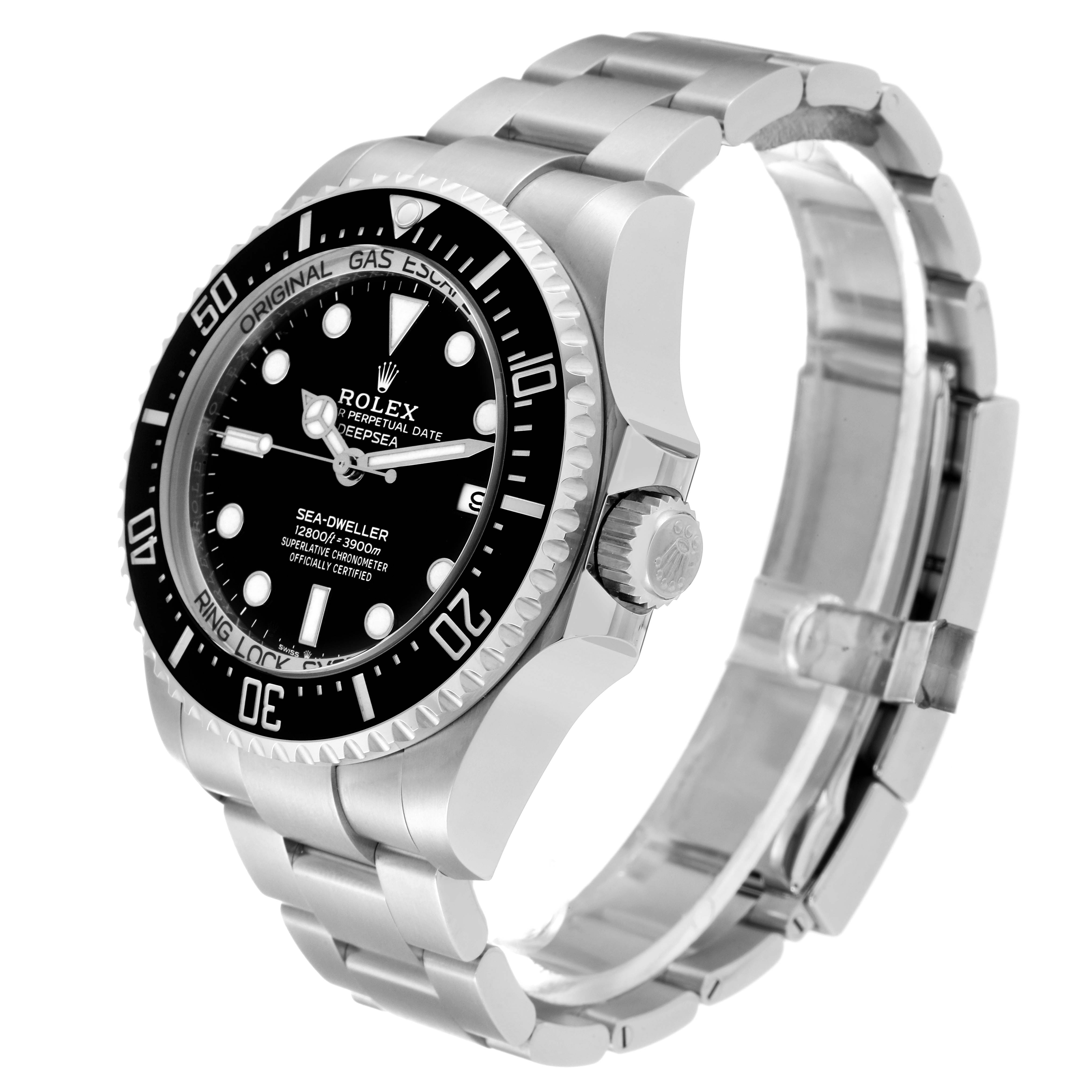 The Rolex Sea-Dweller 136660 Men
s Stainless Steel Black Dial 136660 Men
s Stainless Steel Black Dial watch is displayed at a three-quarter angle, showing the watch face, bezel, crown, and part of the bracelet.