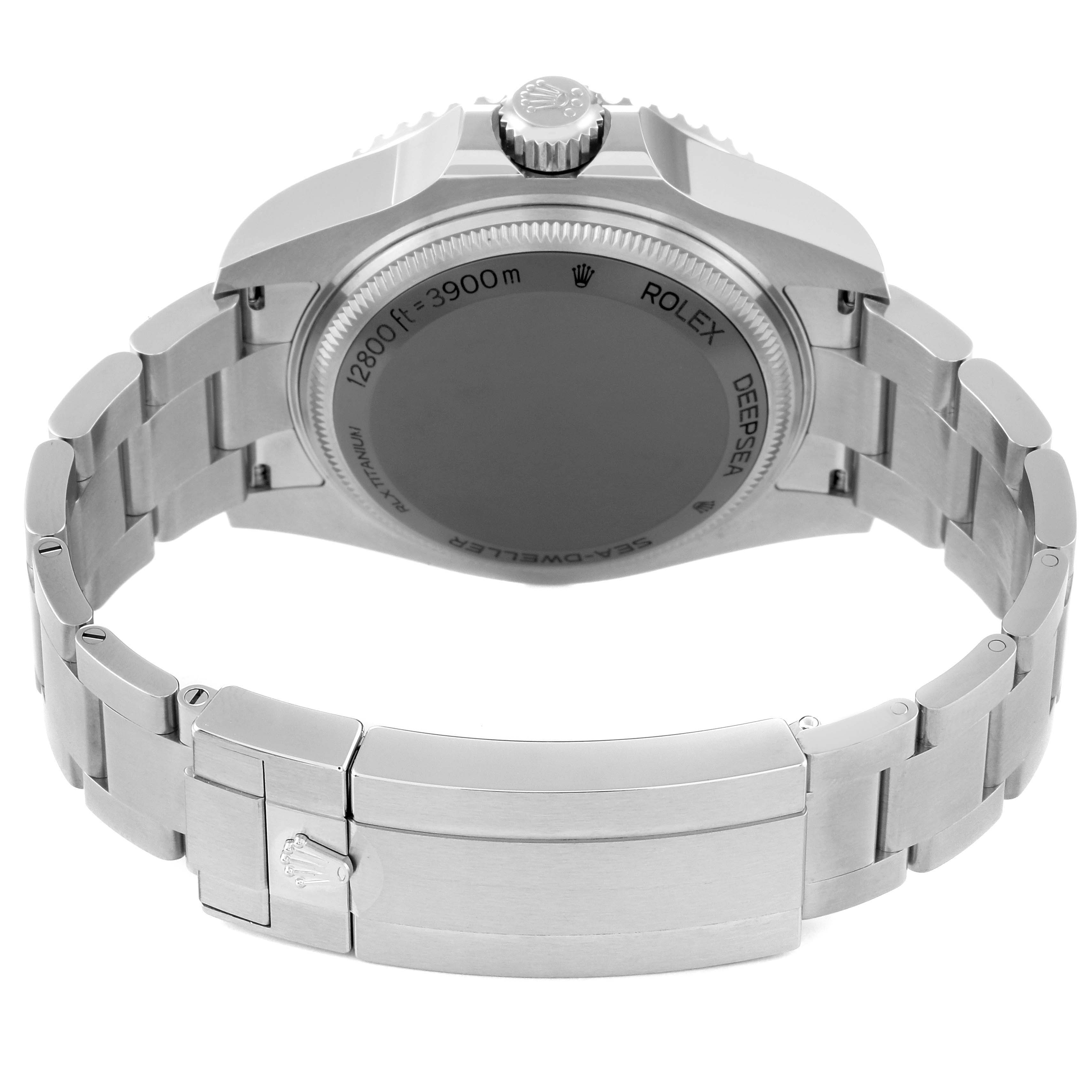 This image shows the back view of the Rolex Sea-Dweller 136660 Men
s Stainless Steel Black Dial 136660 Men
s Stainless Steel Black Dial watch, highlighting the case back and bracelet.