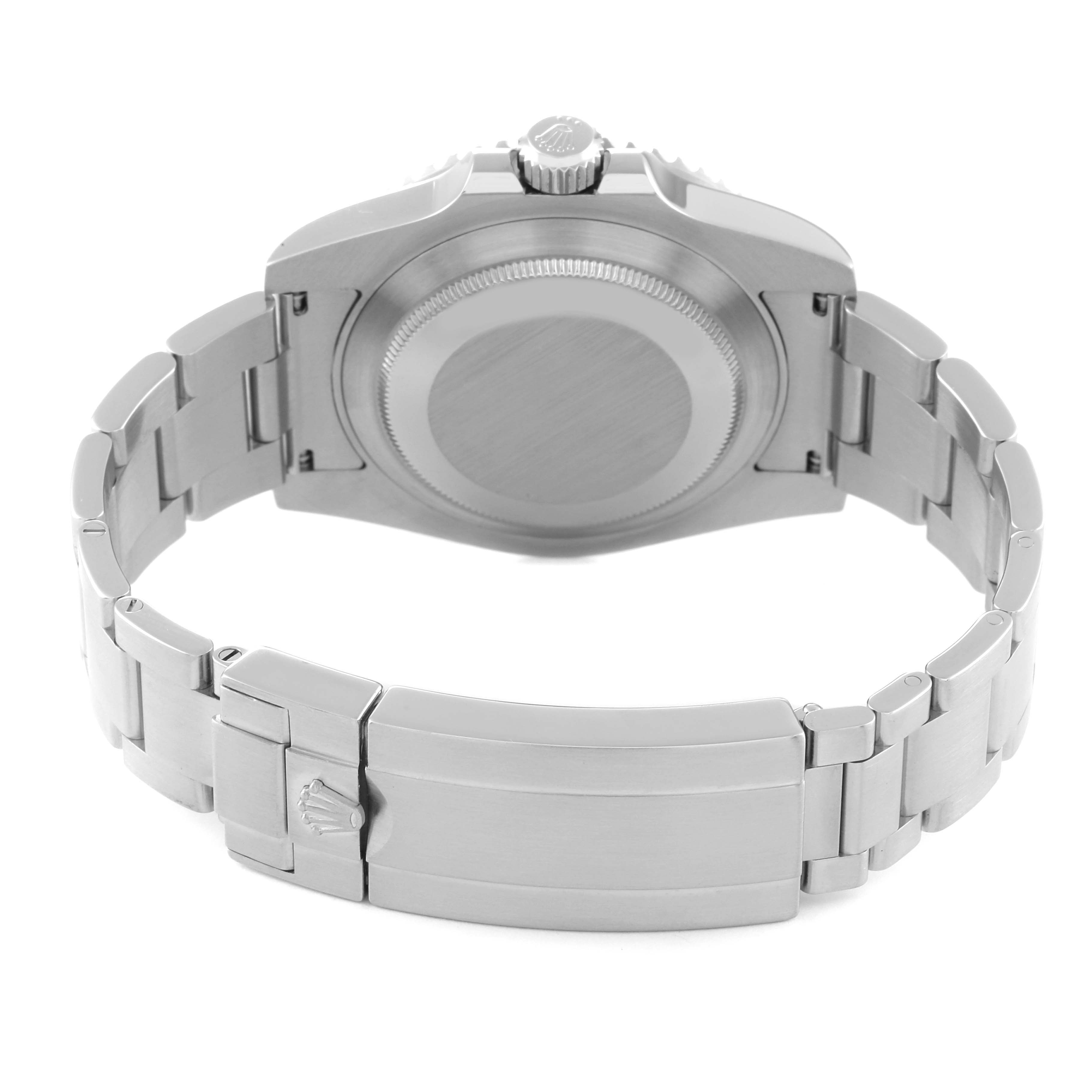 The image shows the back view and clasp of a Rolex Submariner 116610LV Men
s Stainless Steel Green Dial 116610LV Men
s Stainless Steel Green Dial watch, highlighting the case back and bracelet.