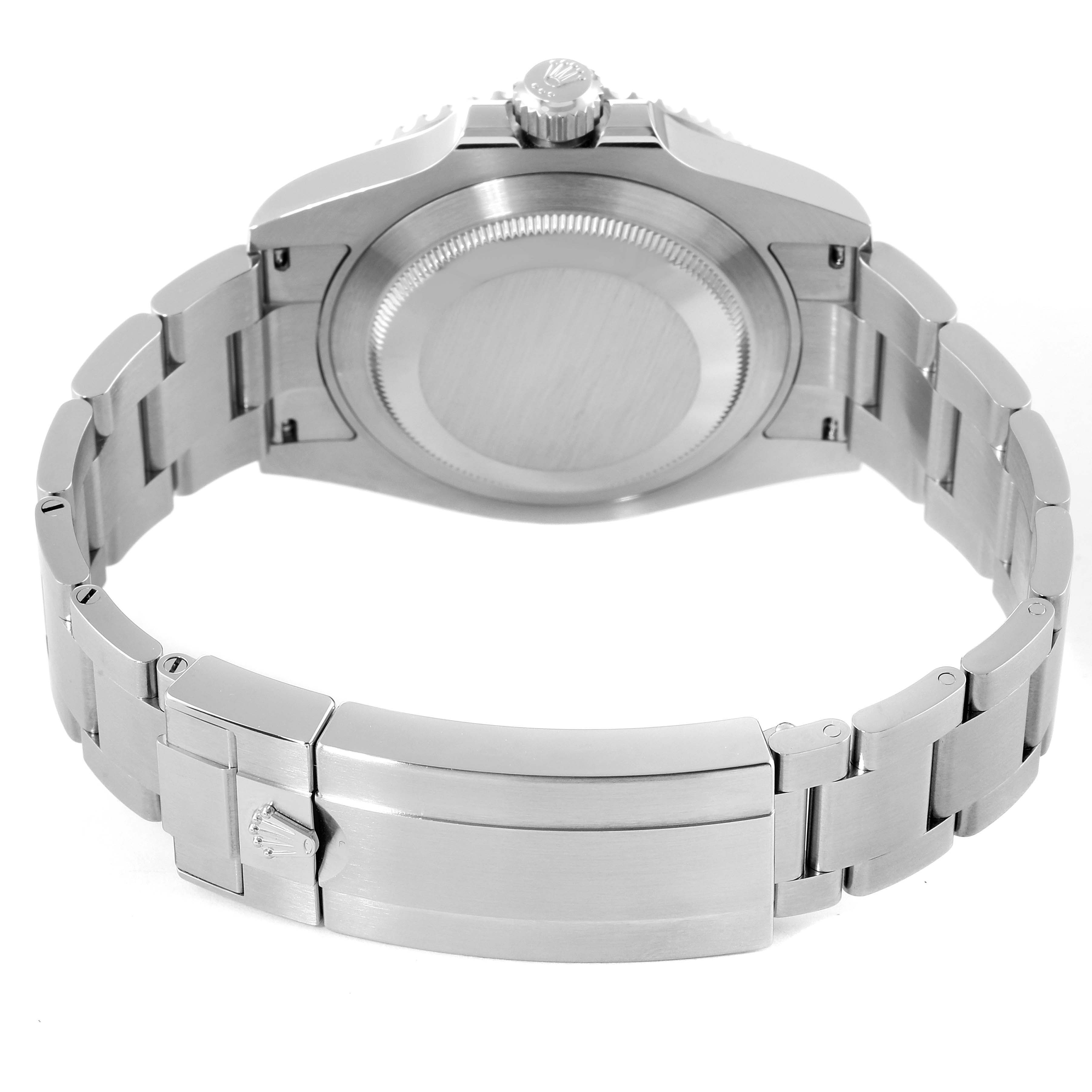 This image shows the back case and metal bracelet of a Rolex Submariner 124060 Men
s Stainless Steel Black Dial 124060 Men
s Stainless Steel Black Dial watch from a rear angle.