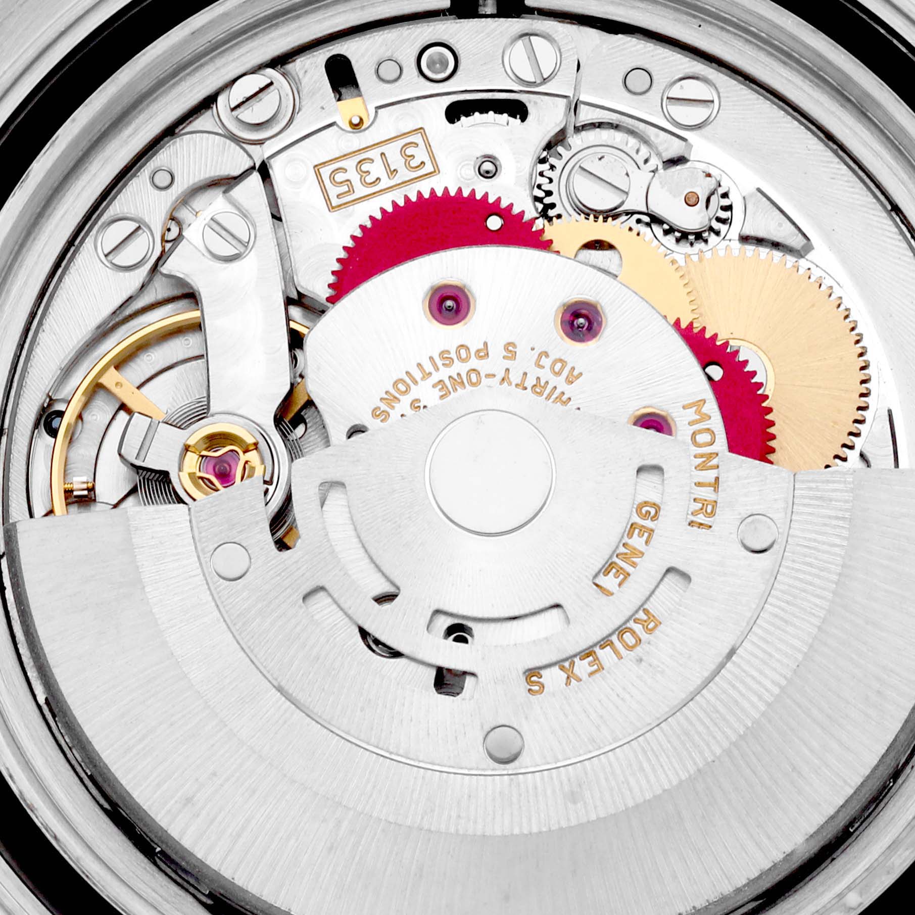 This image shows a close-up view of the internal mechanics of a Rolex Yacht-Master 16623 Men's Steel and Gold (two tone) Champagne Dial 16623 Men's Steel and Gold (two tone) Champagne Dial watch.