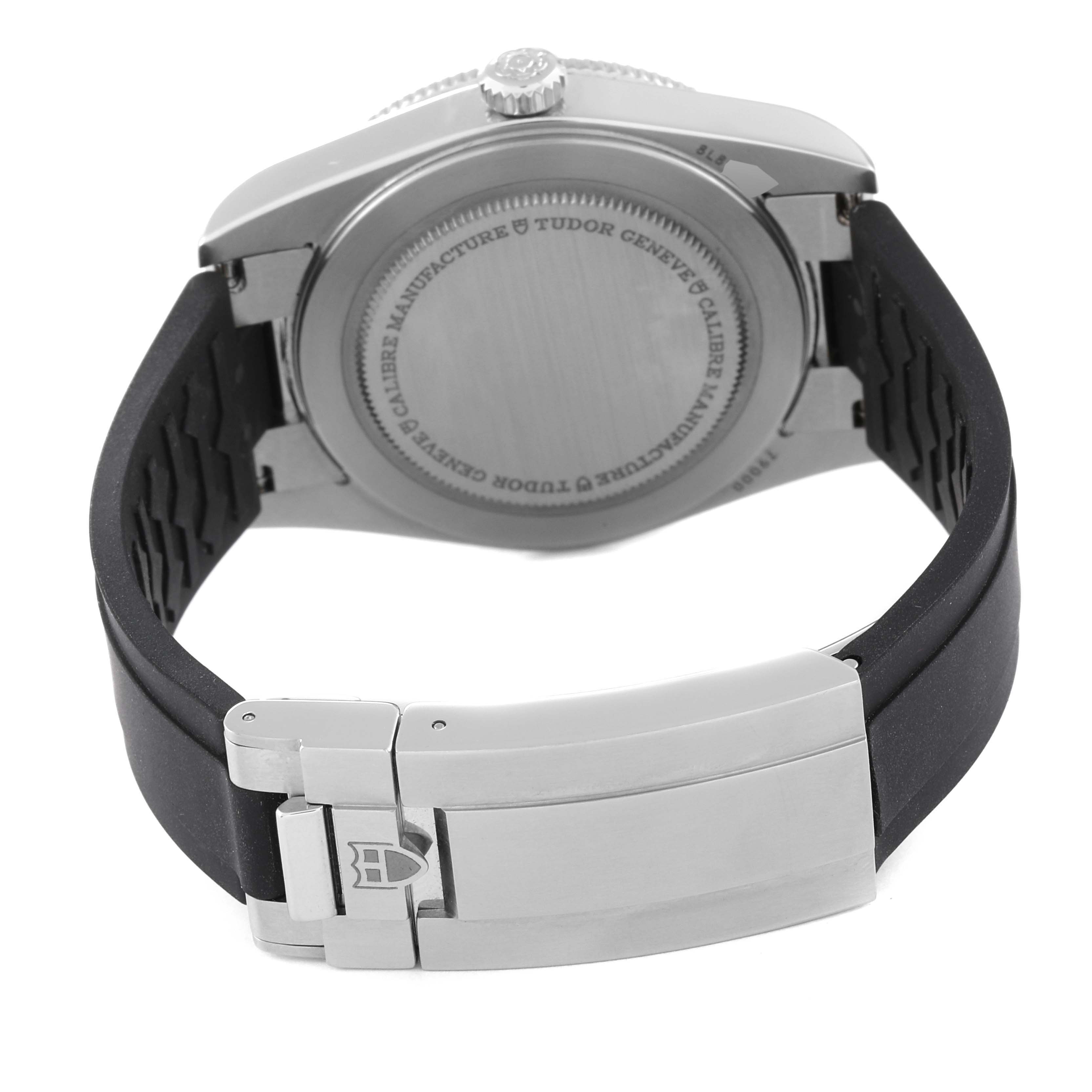 The image shows the back case and clasp of the Tudor Heritage Black Bay M79000N-0002 Men
s Stainless Steel Black Dial M79000N-0002 Men
s Stainless Steel Black Dial watch, focusing on the strap and buckle.