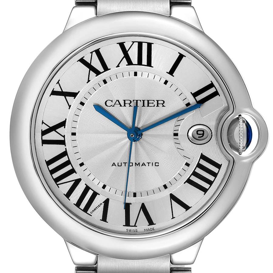 Cartier Ballon Bleu 42 Silver Dial Steel Mens Watch W69012Z4 Box Papers SwissWatchExpo