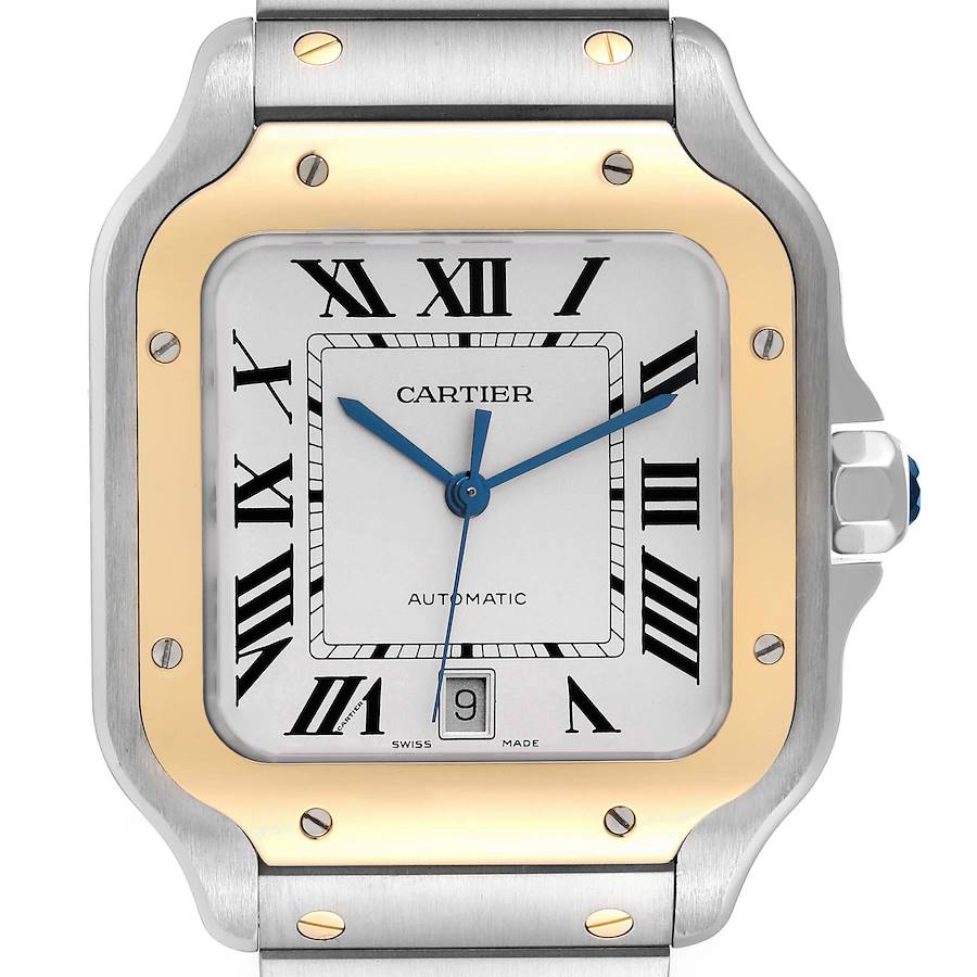 Cartier Santos Large Steel Yellow Gold Mens Watch W2SA0009 Card SwissWatchExpo