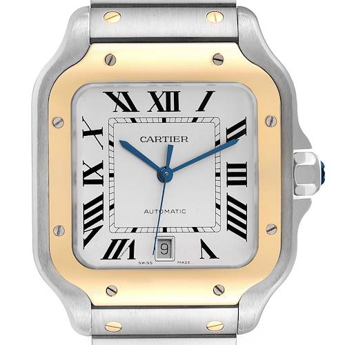 Photo of Cartier Santos Large Steel Yellow Gold Mens Watch W2SA0009 Card