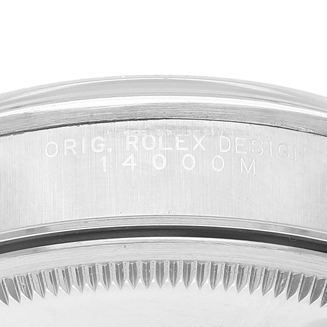 This image shows a close-up of the side engraving and bezel of the Rolex Air-King 14000M Men's Stainless Steel Black Dial 14000M Men's Stainless Steel Black Dial watch model.