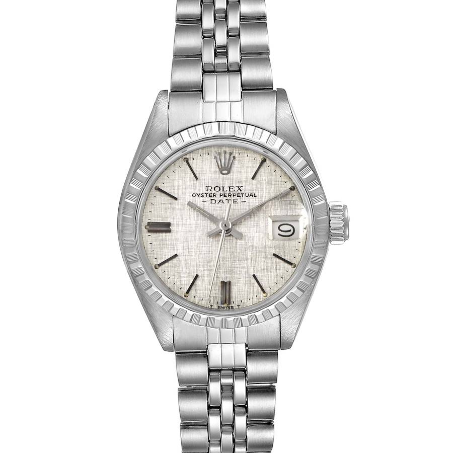 Rolex Date Silver Linen Dial Automatic Steel Vintage Ladies Watch 6924 SwissWatchExpo