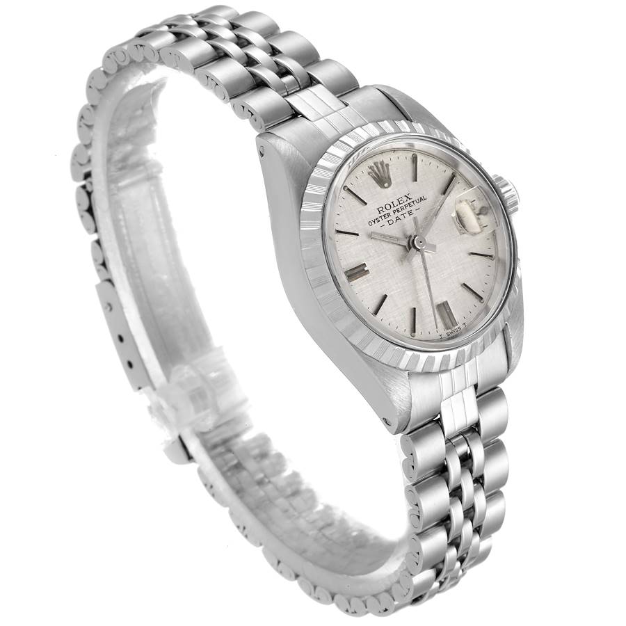Rolex Date Silver Linen Dial Automatic Steel Vintage Ladies Watch 6924