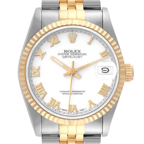Photo of Rolex Datejust Midsize White Roman Dial Steel Yellow Gold Ladies Watch 68273