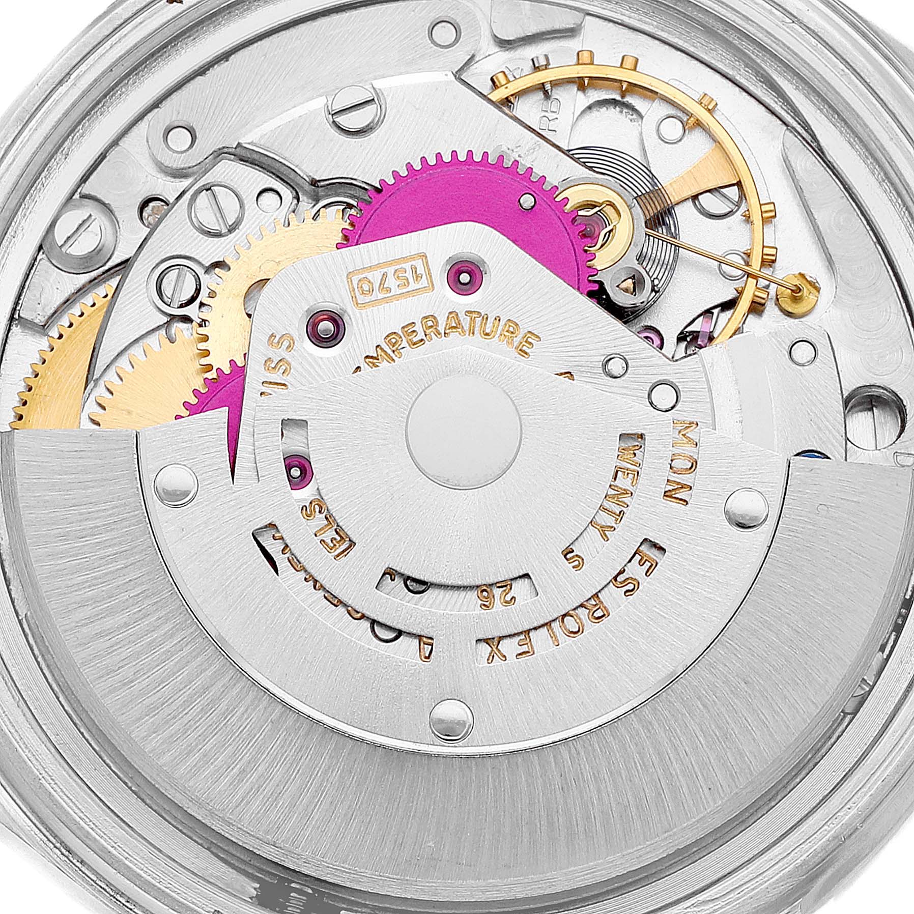 This image shows the internal mechanical movement of a Vintage Collection model Rolex watch.