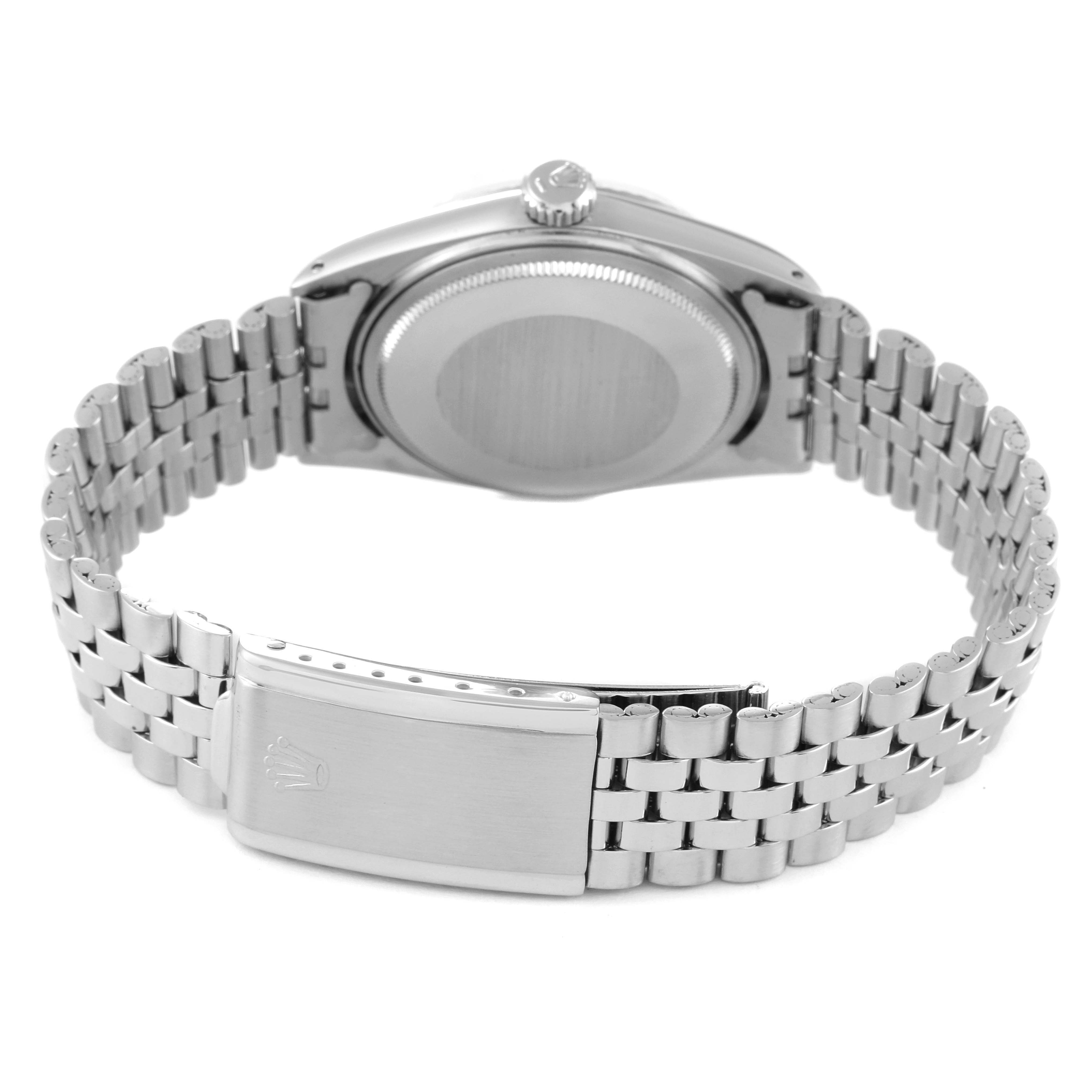 This image shows the back of the Rolex Vintage Collection 1601 Men
s Stainless Steel Silver Dial 1601 Men
s Stainless Steel Silver Dial watch with a focus on the bracelet and clasp.