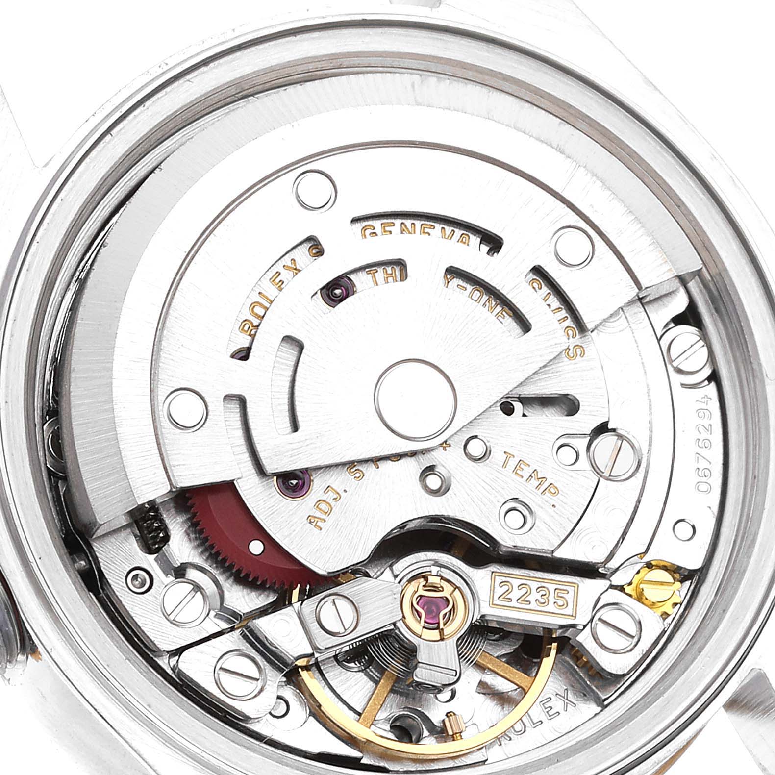 This image shows the movement mechanism from the back of a Rolex Datejust 79173 Women's Steel and Gold (two tone) Black Dial 79173 Women's Steel and Gold (two tone) Black Dial watch.