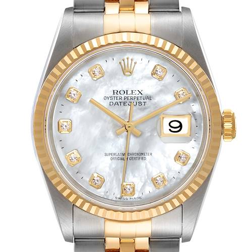 Photo of Rolex Datejust Steel Yellow Gold MOP Diamond Mens Watch 16233 Box Papers