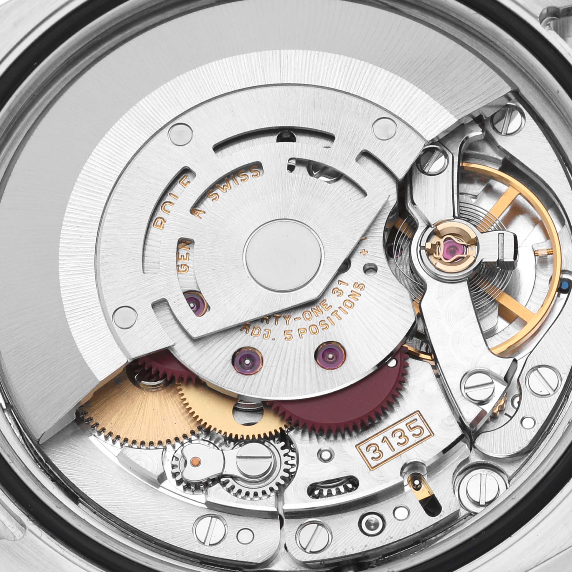 This image shows a close-up view of the movement mechanism of a Rolex Turn-o-Graph 116264 Men's Stainless Steel Black Dial 116264 Men's Stainless Steel Black Dial watch.