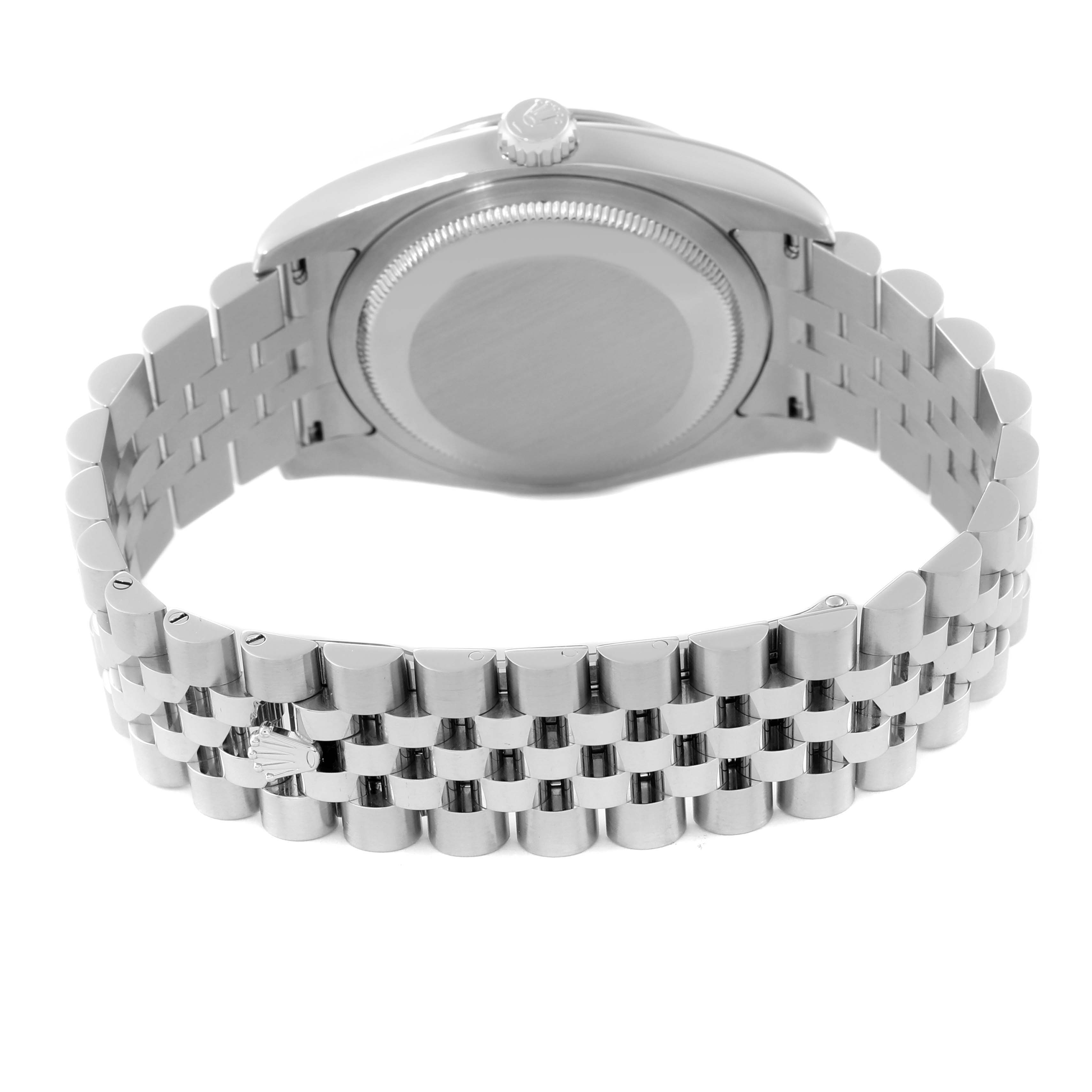 The image shows the back case and bracelet of a Rolex Turn-o-Graph 116264 Men's Stainless Steel Black Dial 116264 Men's Stainless Steel Black Dial watch from a rear angle.