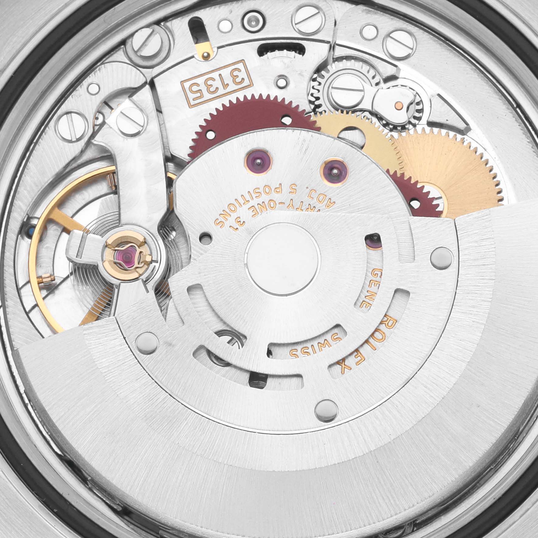 The image shows the internal mechanical parts of a Rolex Turn-o-Graph 116264 Men's Stainless Steel Black Dial 116264 Men's Stainless Steel Black Dial watch from an overhead angle.
