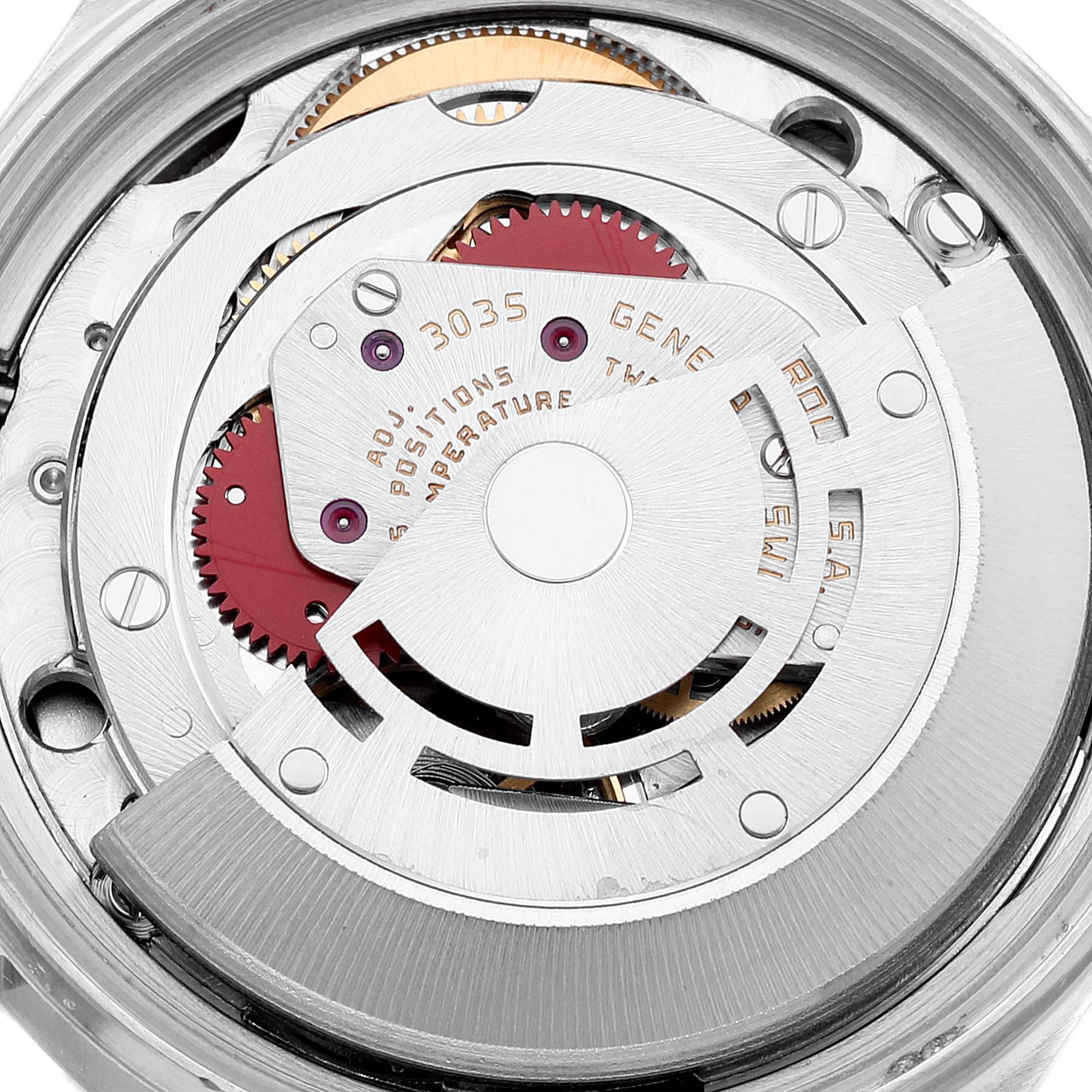 The image shows a detailed close-up of the inner mechanical movement of a Rolex Vintage Collection 16014 Men
s Stainless Steel Silver Dial 16014 Men
s Stainless Steel Silver Dial watch.