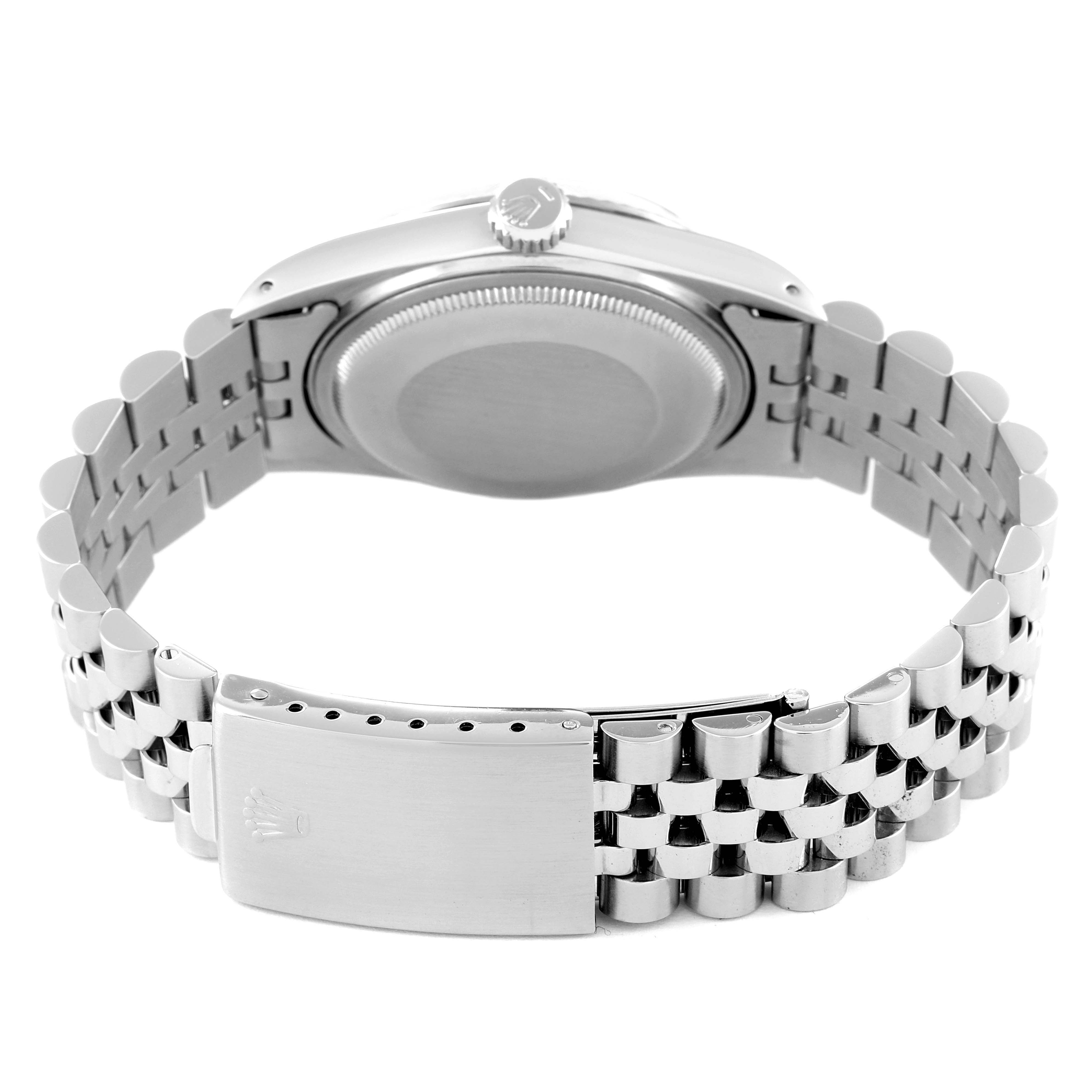 This image shows the back of the Rolex Vintage Collection 16014 Men
s Stainless Steel Silver Dial 16014 Men
s Stainless Steel Silver Dial watch, focusing on the case back and bracelet clasp.