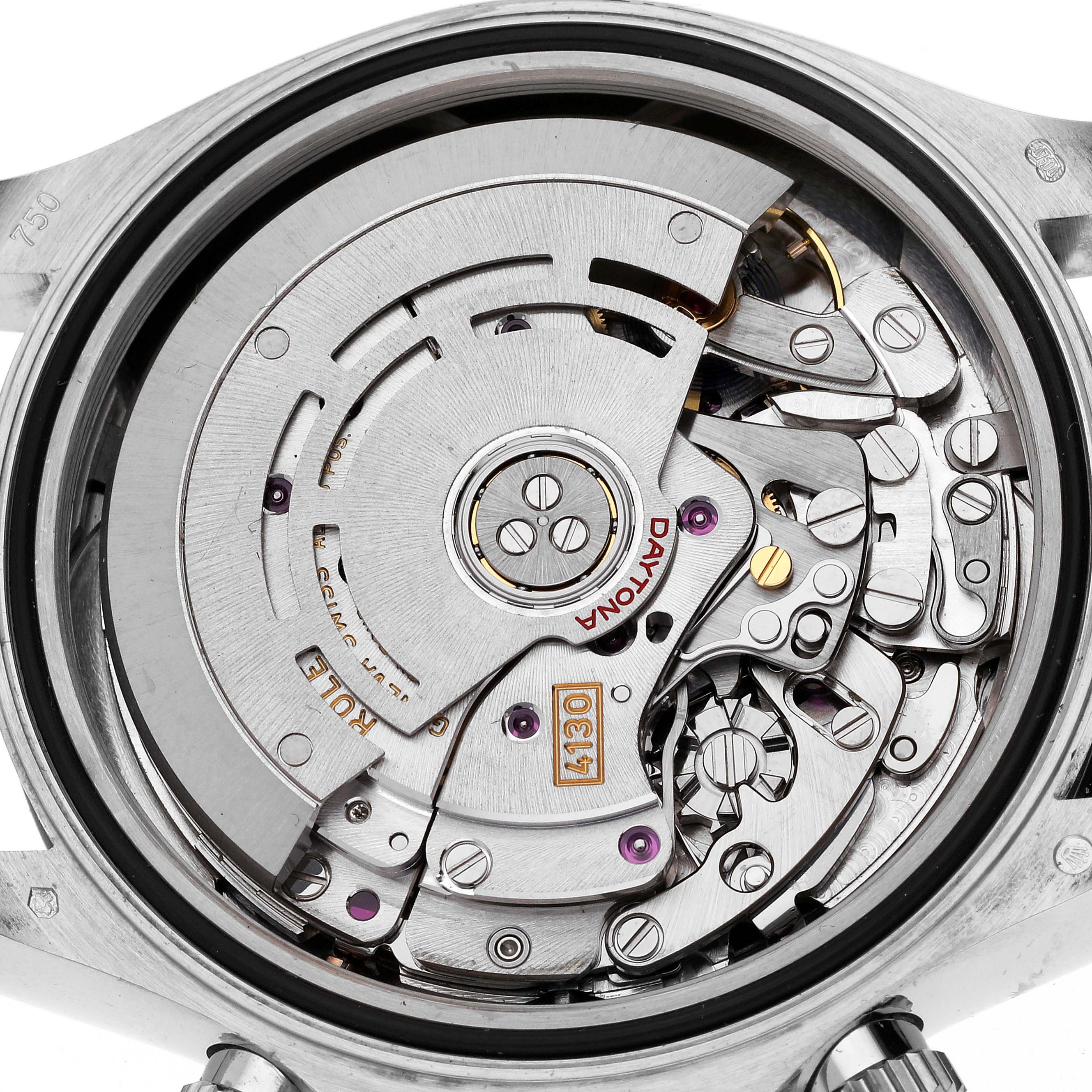 This image shows the intricate mechanics and movement of the Rolex Daytona 116519 Men's White Gold Silver Dial 116519 Men's White Gold Silver Dial watch from a top-down angle.