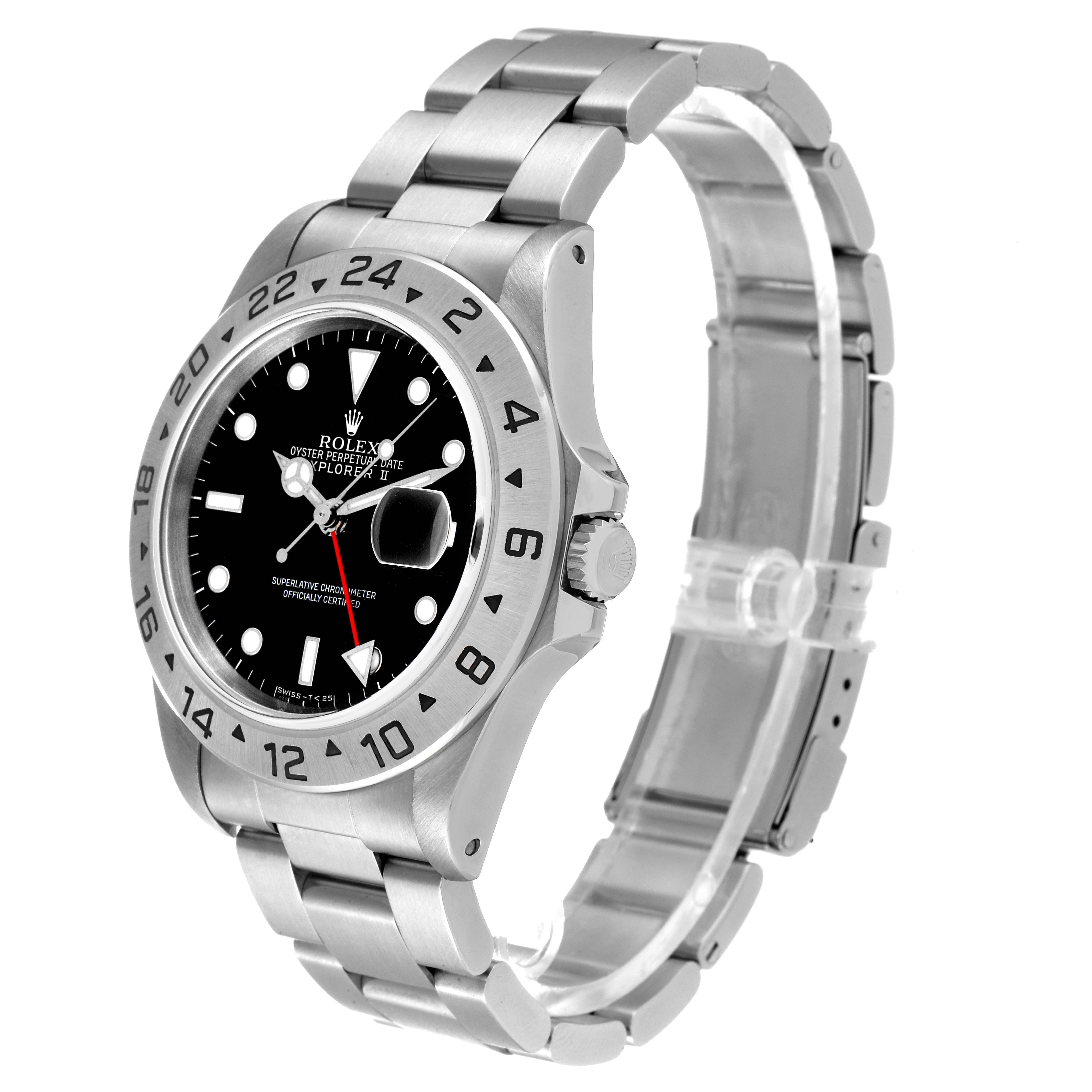 The image shows a side angle of the Rolex Explorer 16570 Men's Stainless Steel Black Dial 16570 Men's Stainless Steel Black Dial watch, highlighting the bezel, dial, crown, and steel bracelet.