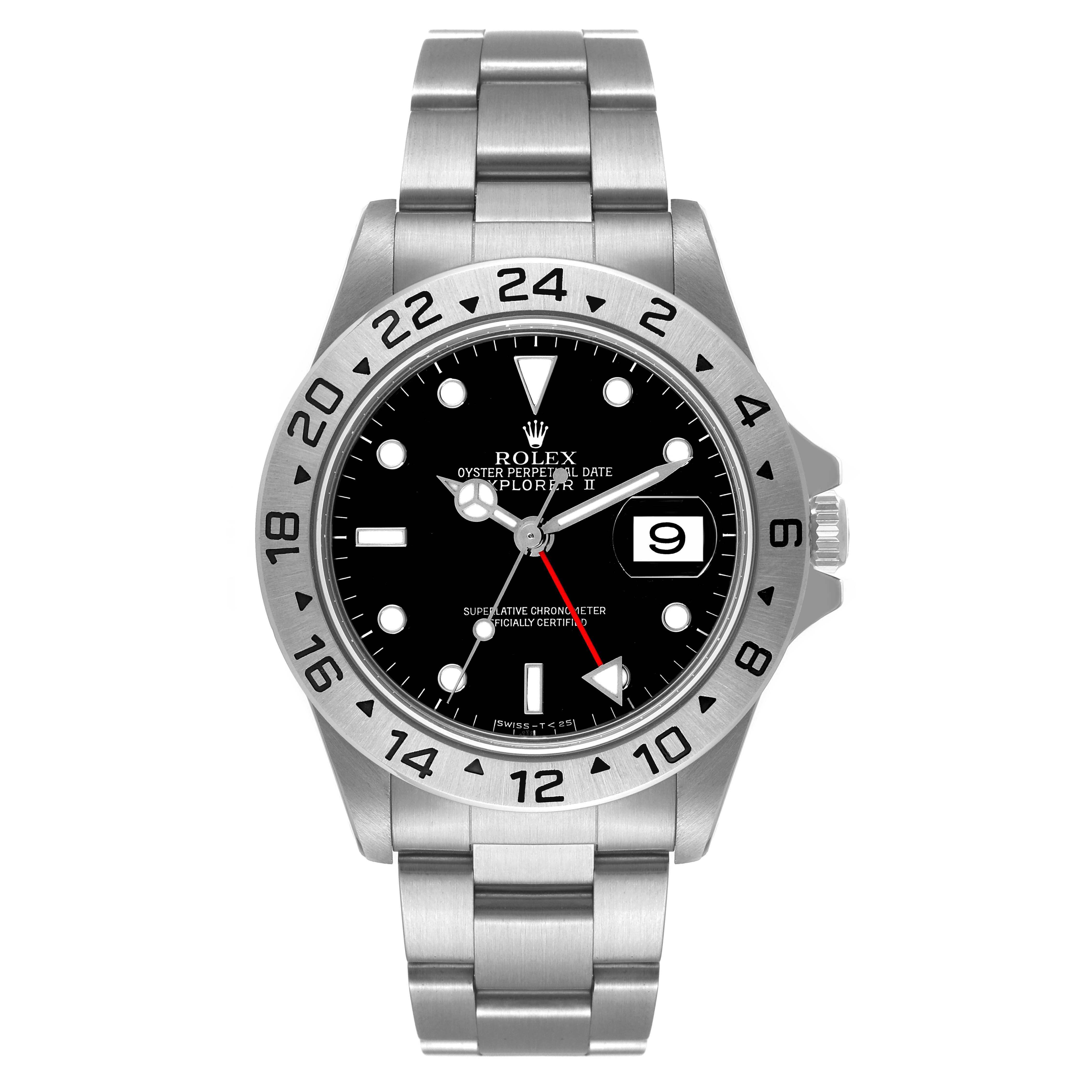 The image shows a Rolex Explorer 16570 Men's Stainless Steel Black Dial 16570 Men's Stainless Steel Black Dial watch from a front angle, highlighting the dial, bezel, and bracelet.