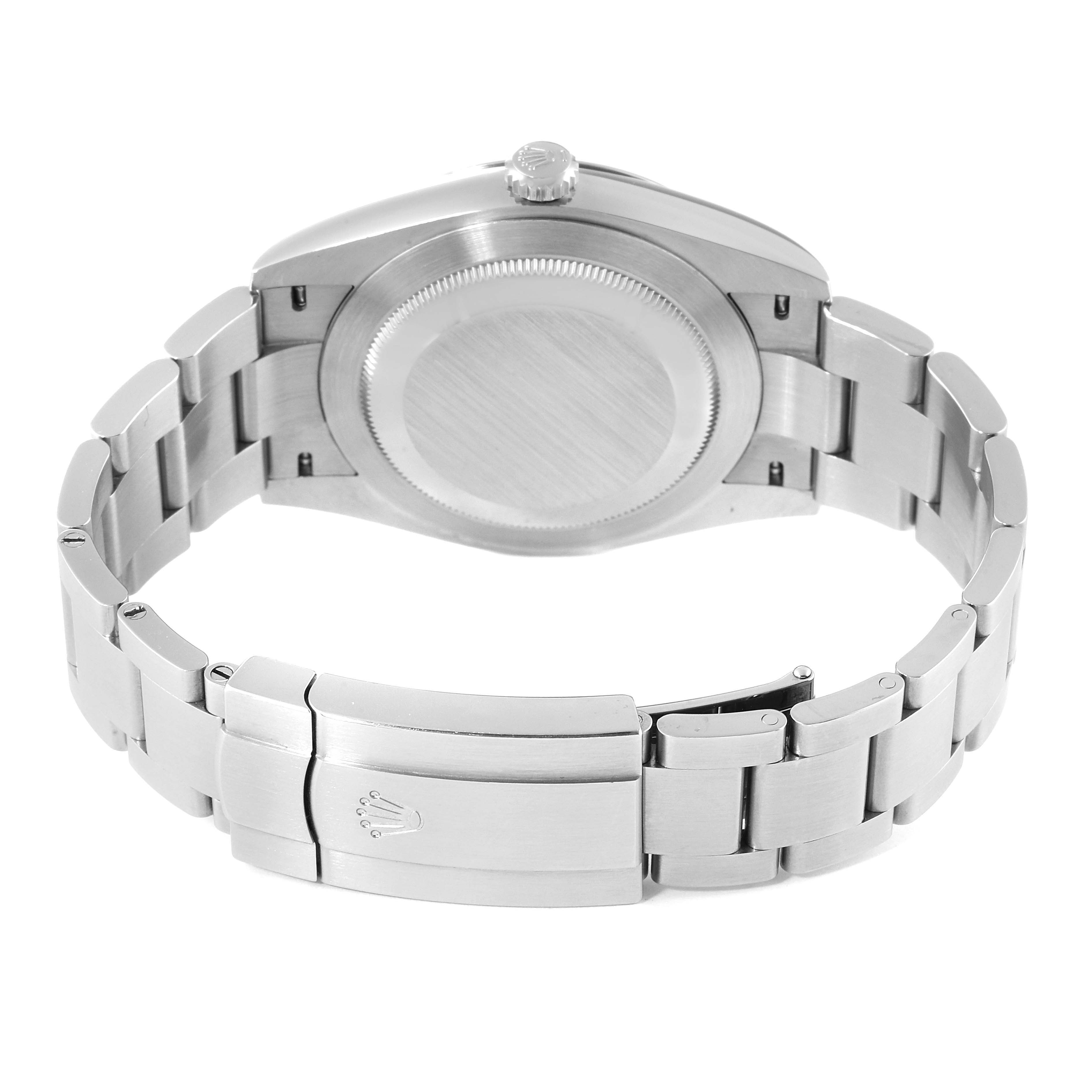 This image shows the back view of a Rolex Oyster Perpetual 124300 Men's Stainless Steel Blue Dial 124300 Men's Stainless Steel Blue Dial watch, highlighting the case back and bracelet clasp.