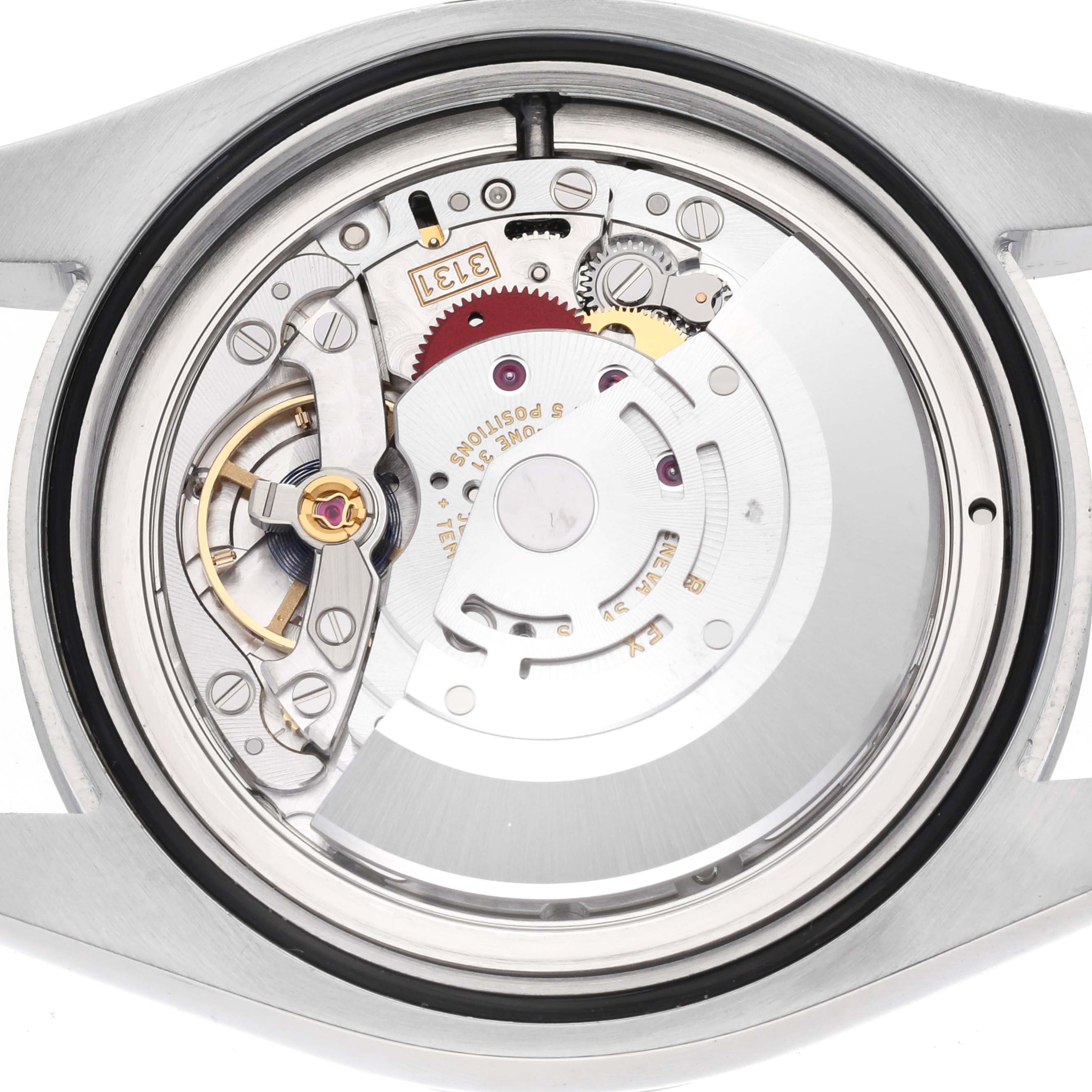 This image shows the internal mechanical movement of the Rolex Air-King 116900 Men's Stainless Steel Black Dial 116900 Men's Stainless Steel Black Dial watch from a top-down angle.