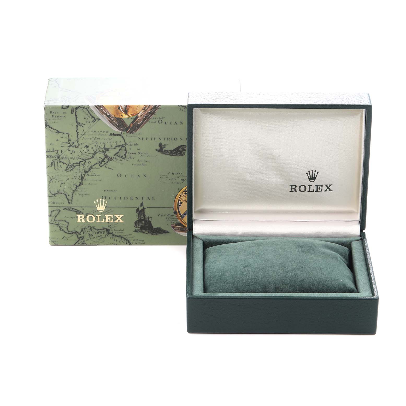 The image shows the open box and packaging for a Rolex Oyster Perpetual 76030 Women's Stainless Steel Pink Dial 76030 Women's Stainless Steel Pink Dial watch, without the watch visible.