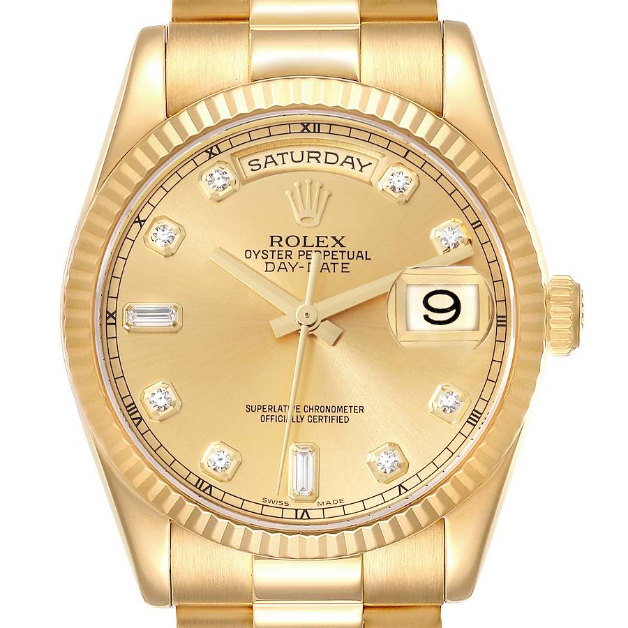 Rolex President Day-Date Yellow Gold Diamond Dial Mens Watch 118238 SwissWatchExpo