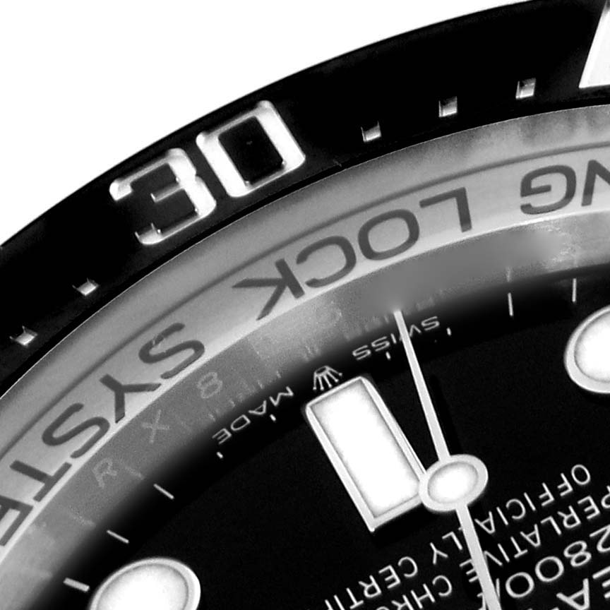 This close-up angle captures the bezel, chapter ring, and part of the dial and hands of the Rolex Sea-Dweller 126660 Men's Stainless Steel Blue Dial 126660 Men's Stainless Steel Blue Dial watch.