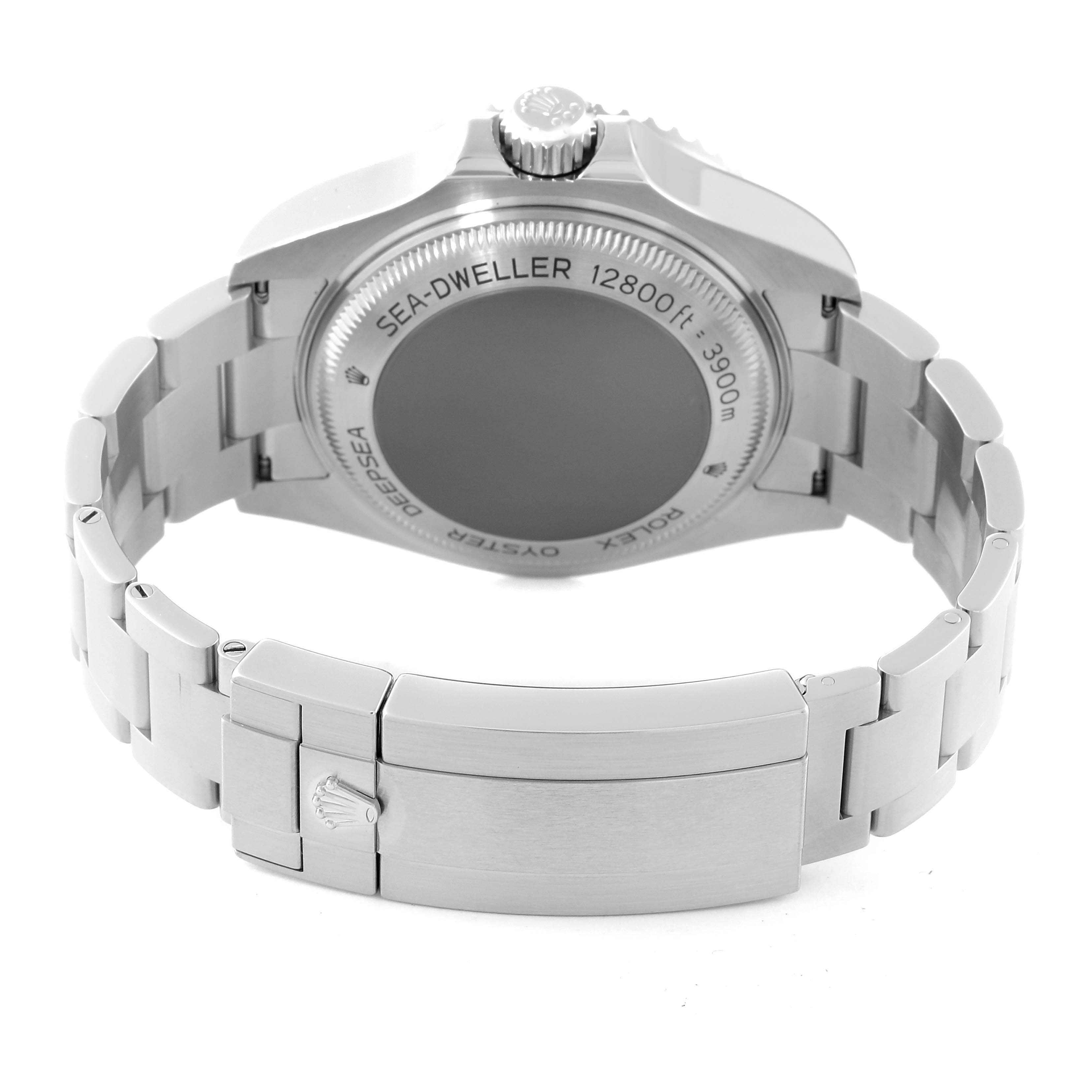 The image shows the back view of a Rolex Sea-Dweller 126660 Men's Stainless Steel Blue Dial 126660 Men's Stainless Steel Blue Dial watch, highlighting the clasp, bracelet, case back, and crown.