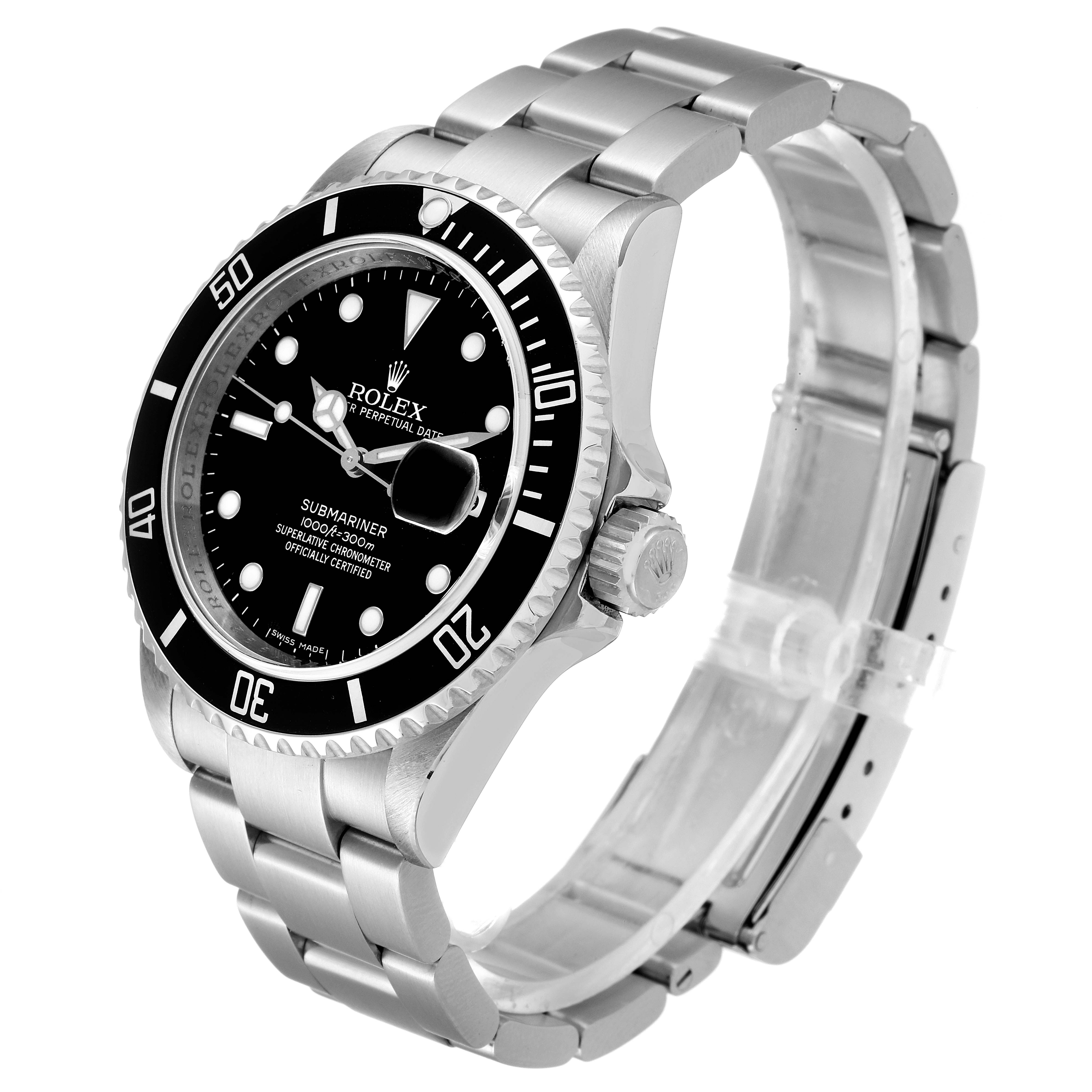 The image shows a Rolex Submariner 16610 Men
s Stainless Steel Black Dial 16610 Men
s Stainless Steel Black Dial watch from an angled front view, displaying the dial, bezel, and bracelet.