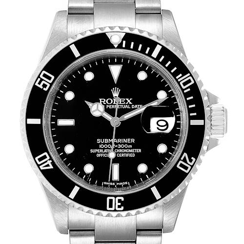 Photo of Rolex Submariner Black Dial Stainless Steel Mens Watch 16610 Box Card