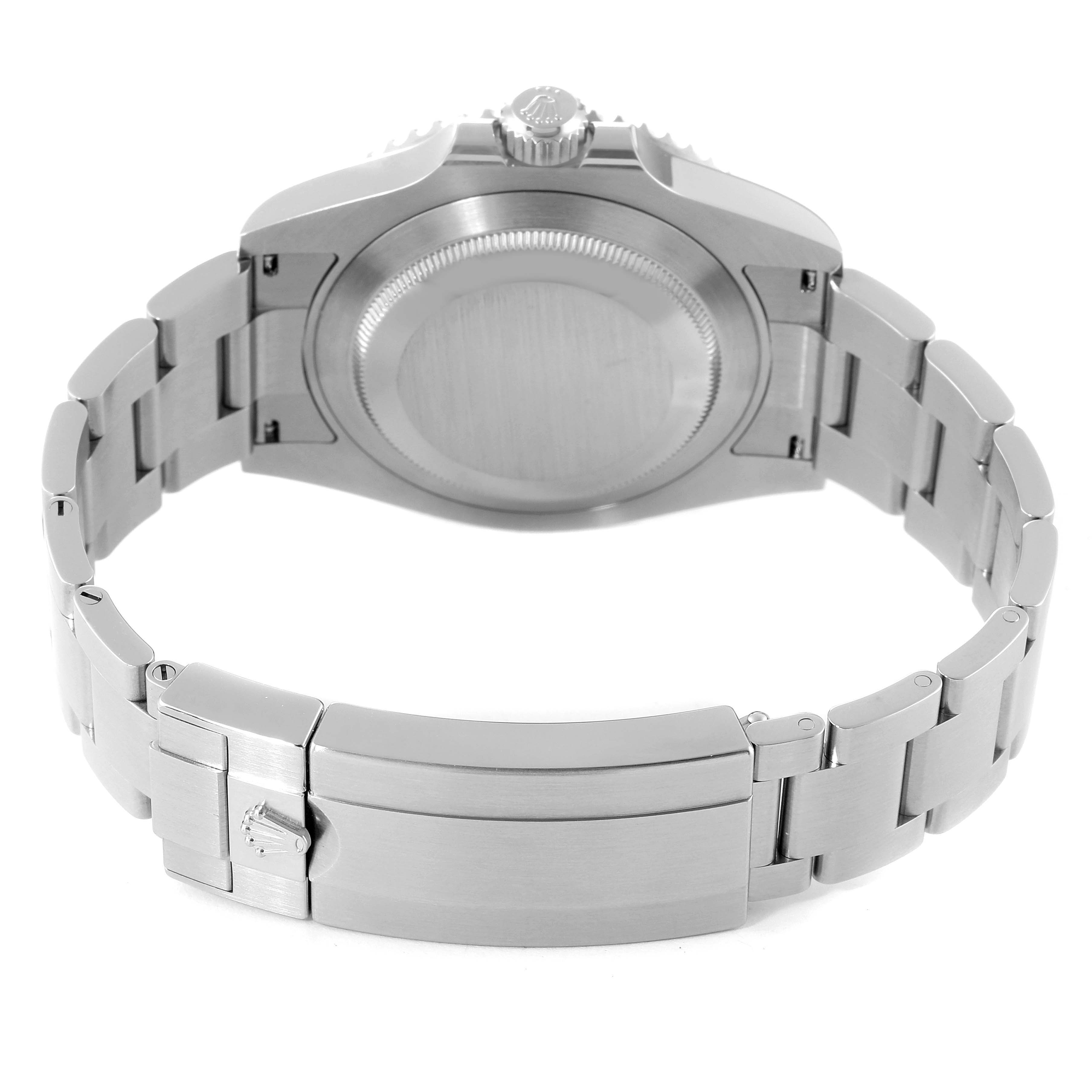 This image shows the back of a Rolex Submariner 124060 Men
s Stainless Steel Black Dial 124060 Men
s Stainless Steel Black Dial watch, highlighting its case, crown, and bracelet.