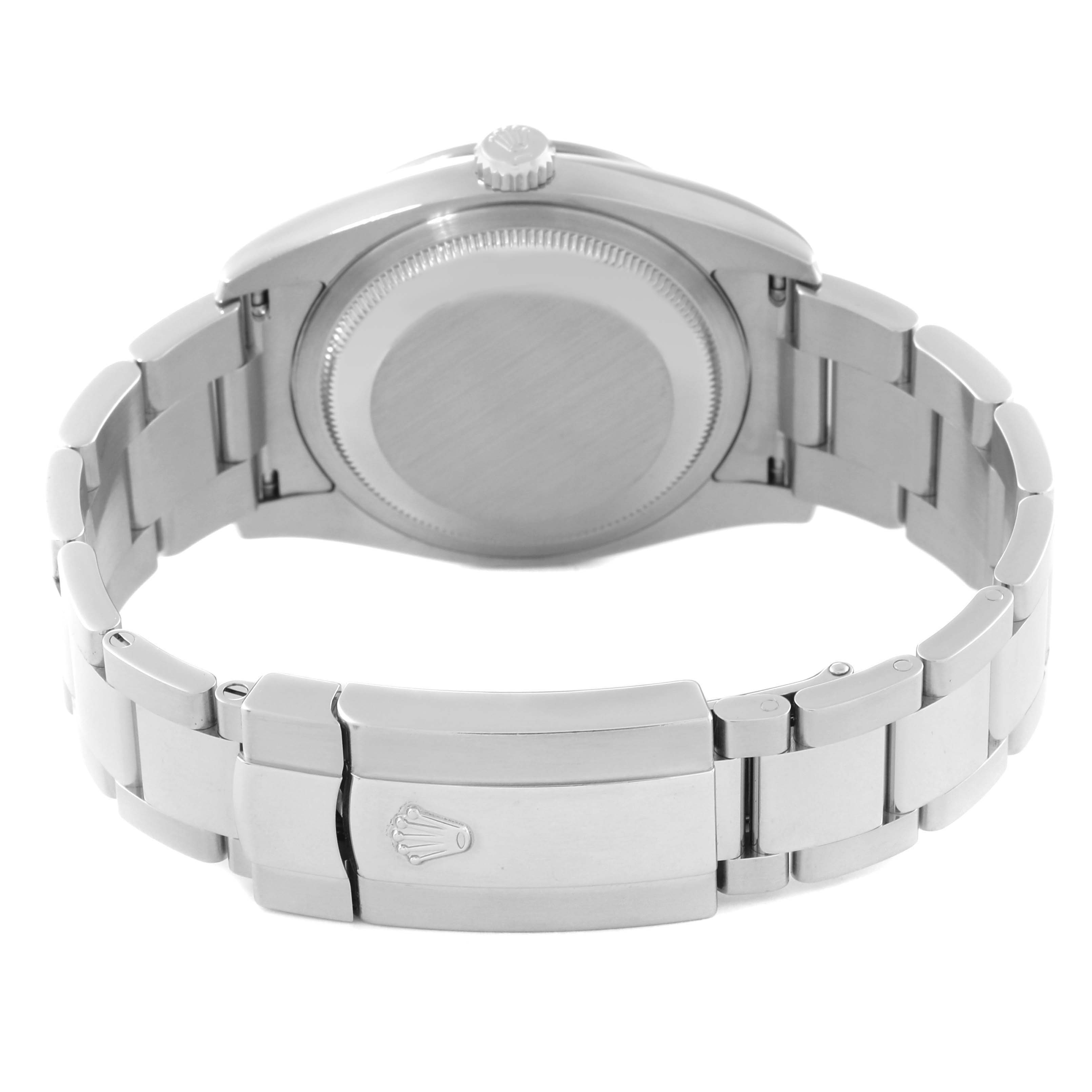 The image shows the rear view of a Rolex Turn-o-Graph 116264 Men
s Stainless Steel White Dial 116264 Men
s Stainless Steel White Dial watch, highlighting the case back and bracelet clasp.