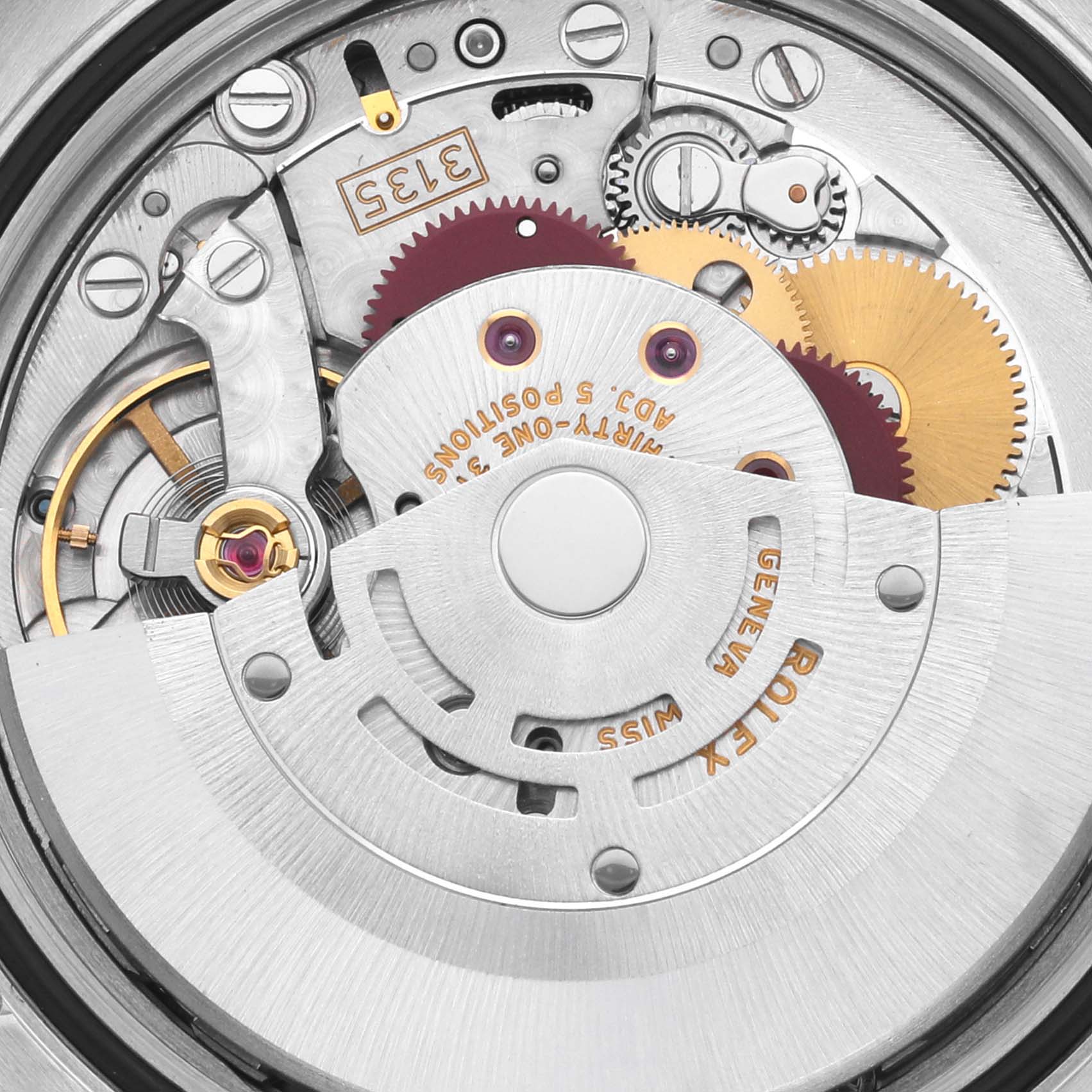 This image shows the intricate movement and inner mechanics of a Rolex Turn-o-Graph 116264 Men
s Stainless Steel White Dial 116264 Men
s Stainless Steel White Dial watch from a macro perspective.