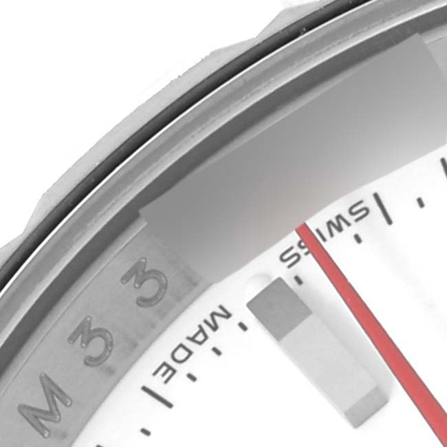 The image shows a close-up of the dial and bezel of a Rolex Turn-o-Graph 116264 Men
s Stainless Steel White Dial 116264 Men
s Stainless Steel White Dial watch, highlighting the "SWISS MADE" marking.