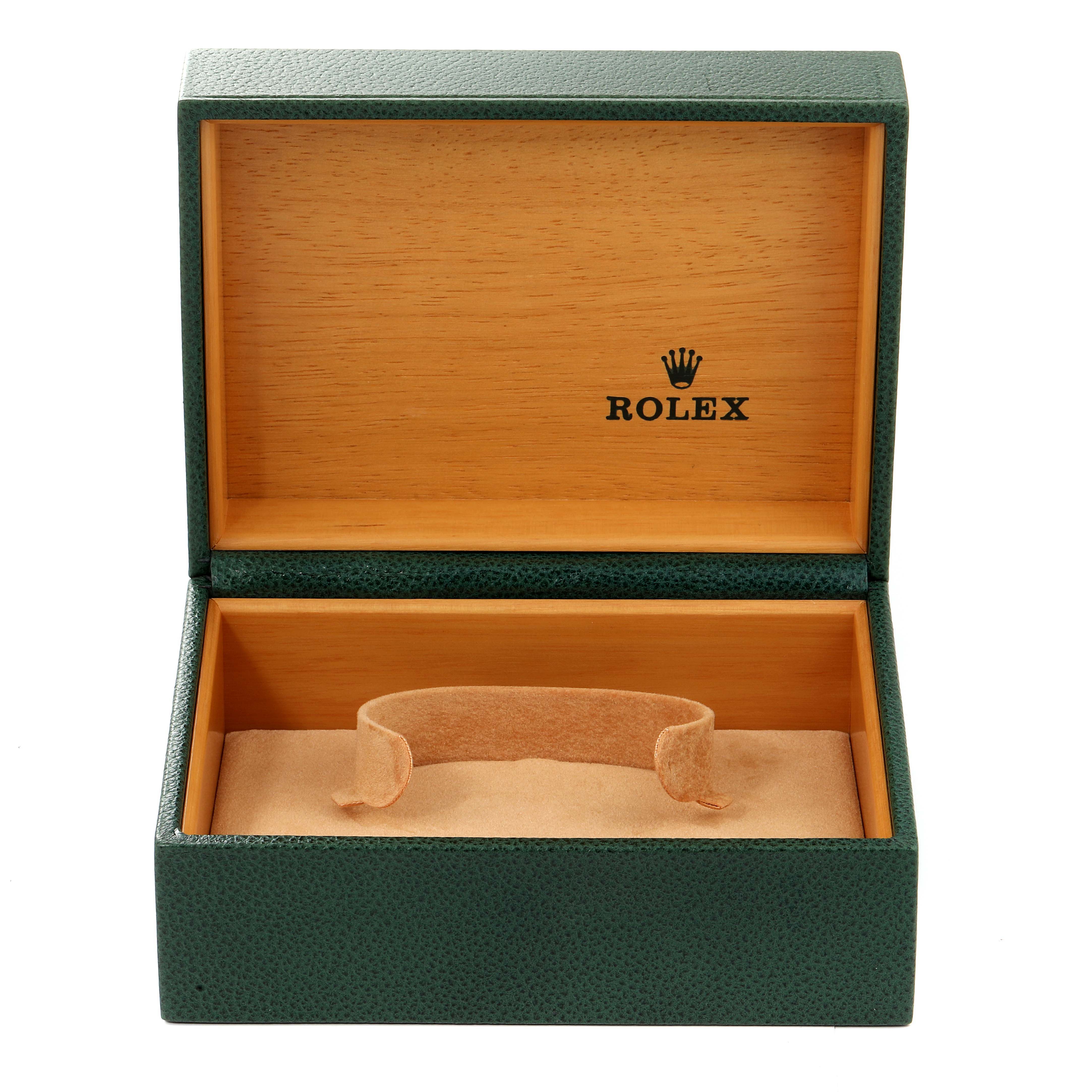 The image shows an open Rolex watch box with the inner holder tray and cushion for a Yacht-Master model.